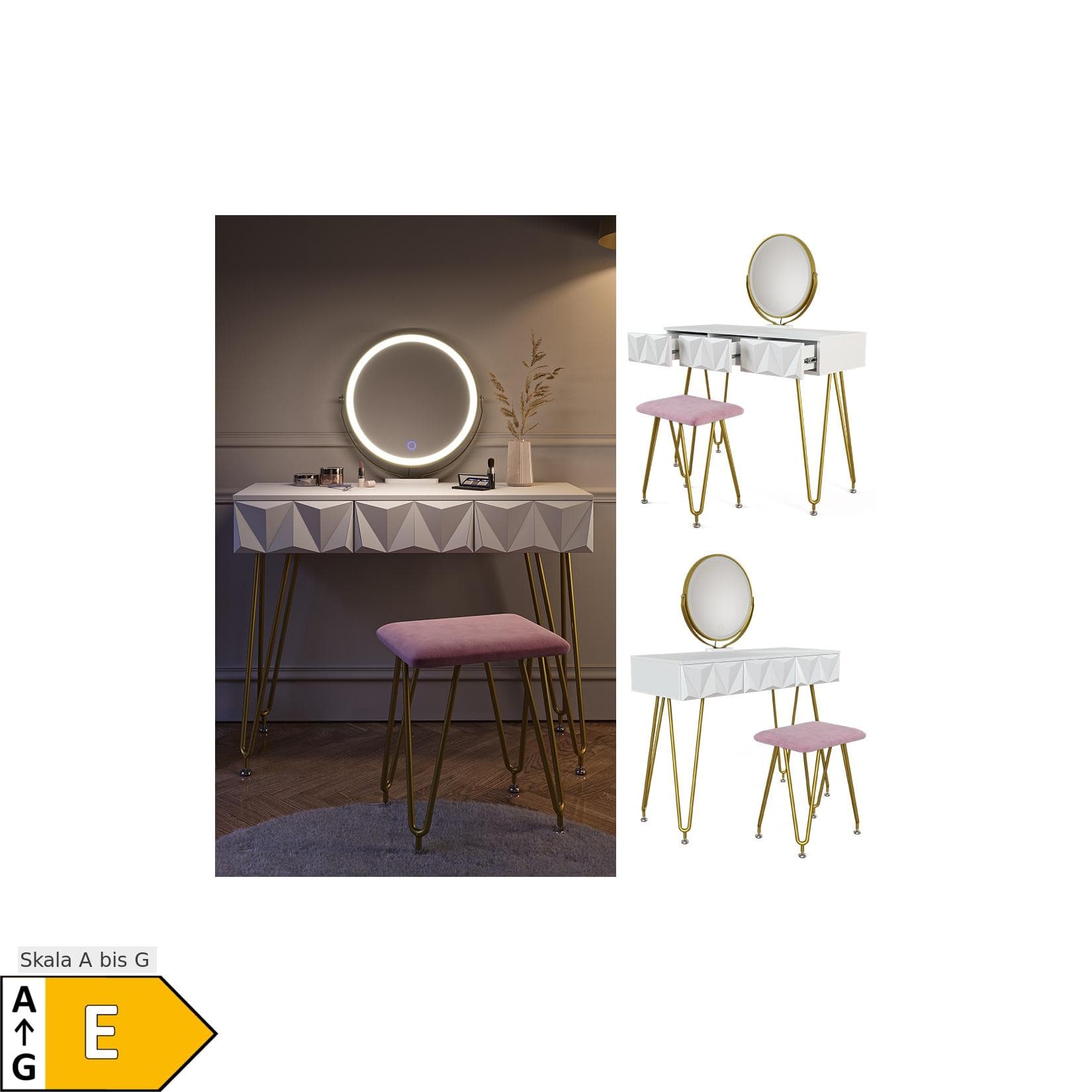 Vicco Schminktisch Ruby Weiß mit LED Spiegel und Hocker