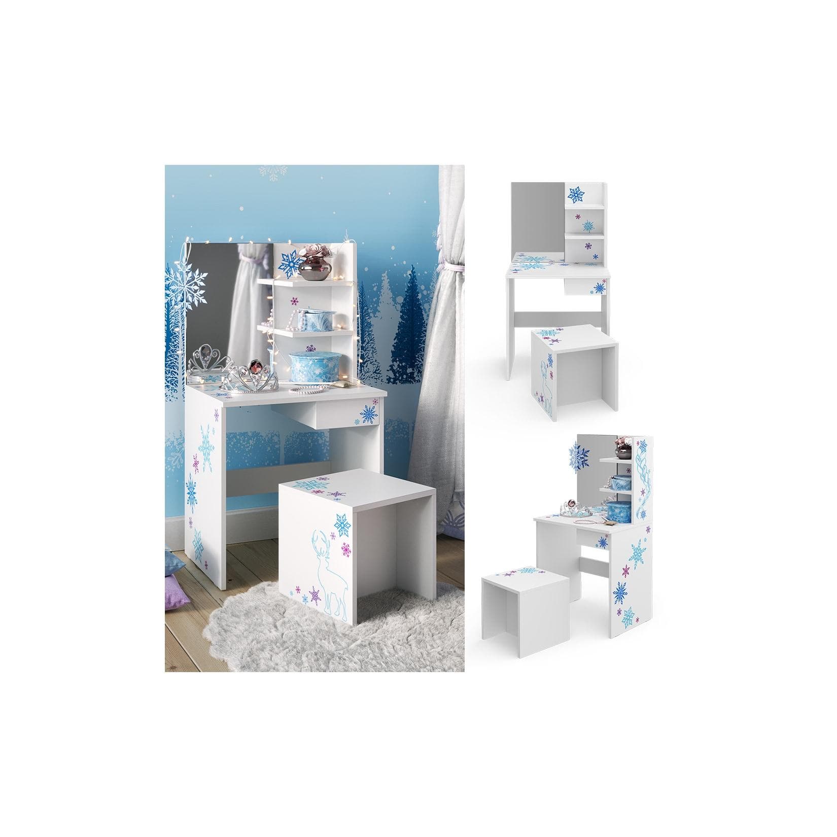 Vicco Kinder Schminktisch Schneeflocke mit Hocker Weiß