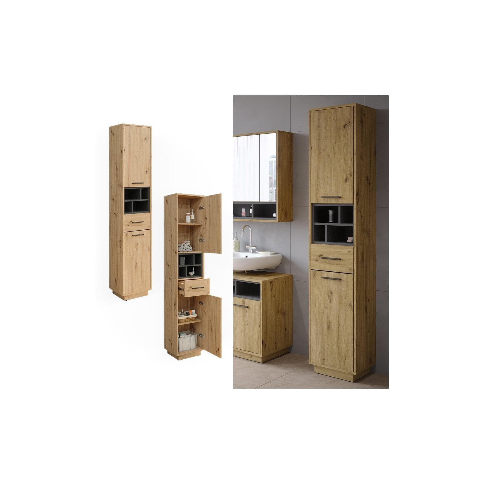 Vicco Hochschrank Beatrice Eiche Anthrazit Modern Badmöbel
