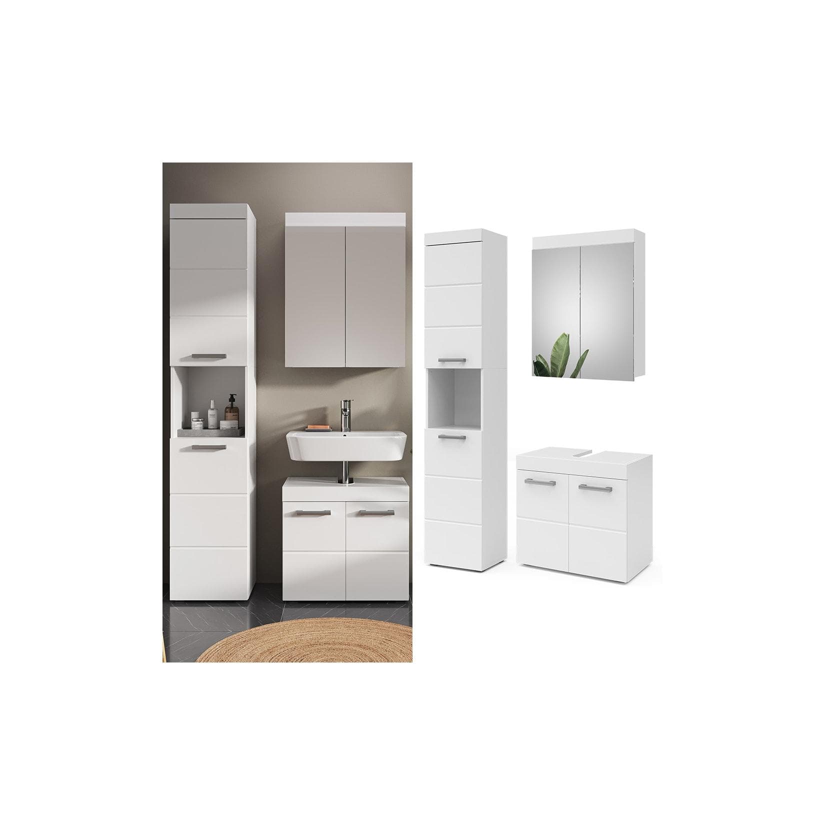 Vicco Badmöbelset Luna Weiß Skandi Spiegelschrank & Badschrank