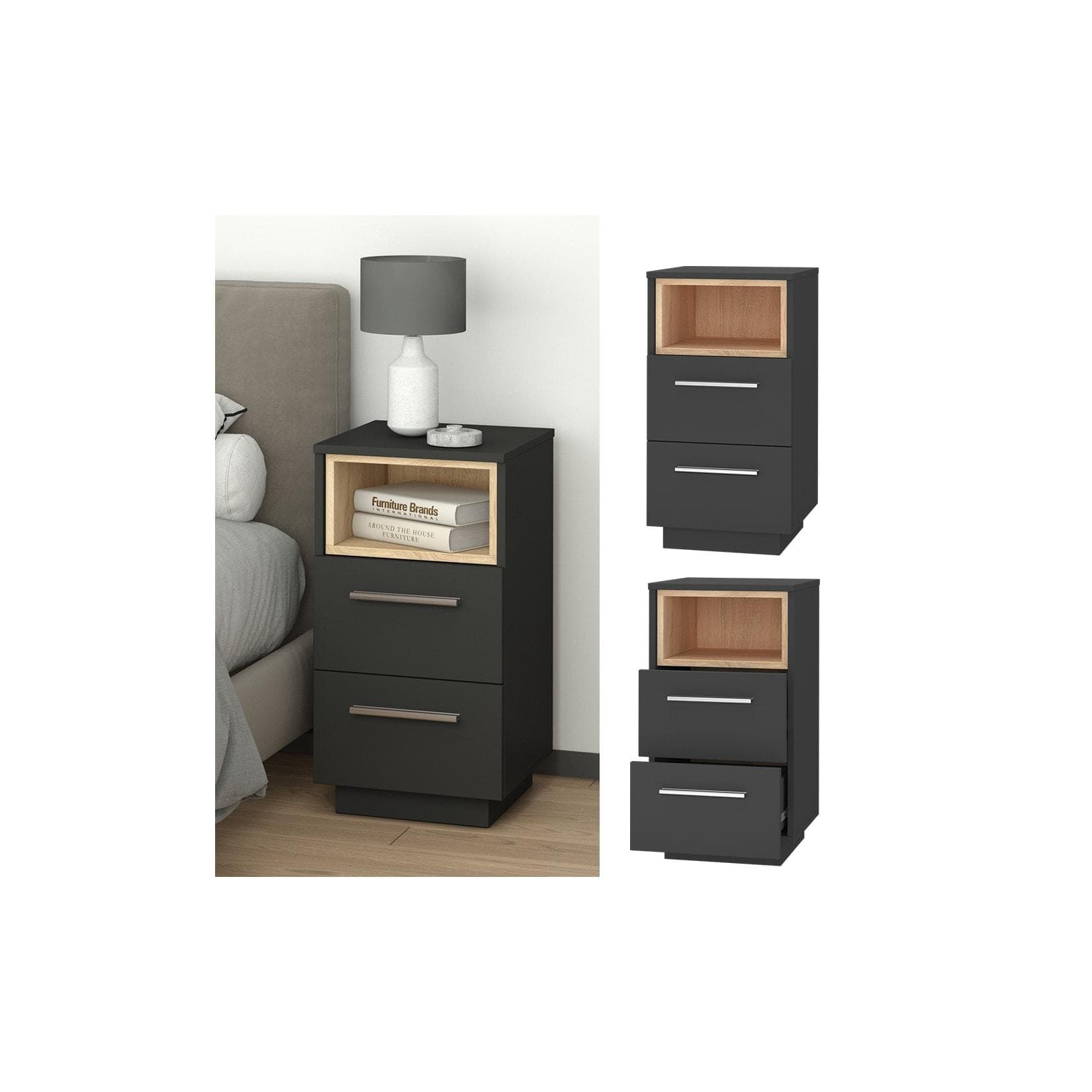 Vicco Nachtschrank Beatrice Anthrazit 2 Schubladen Modern