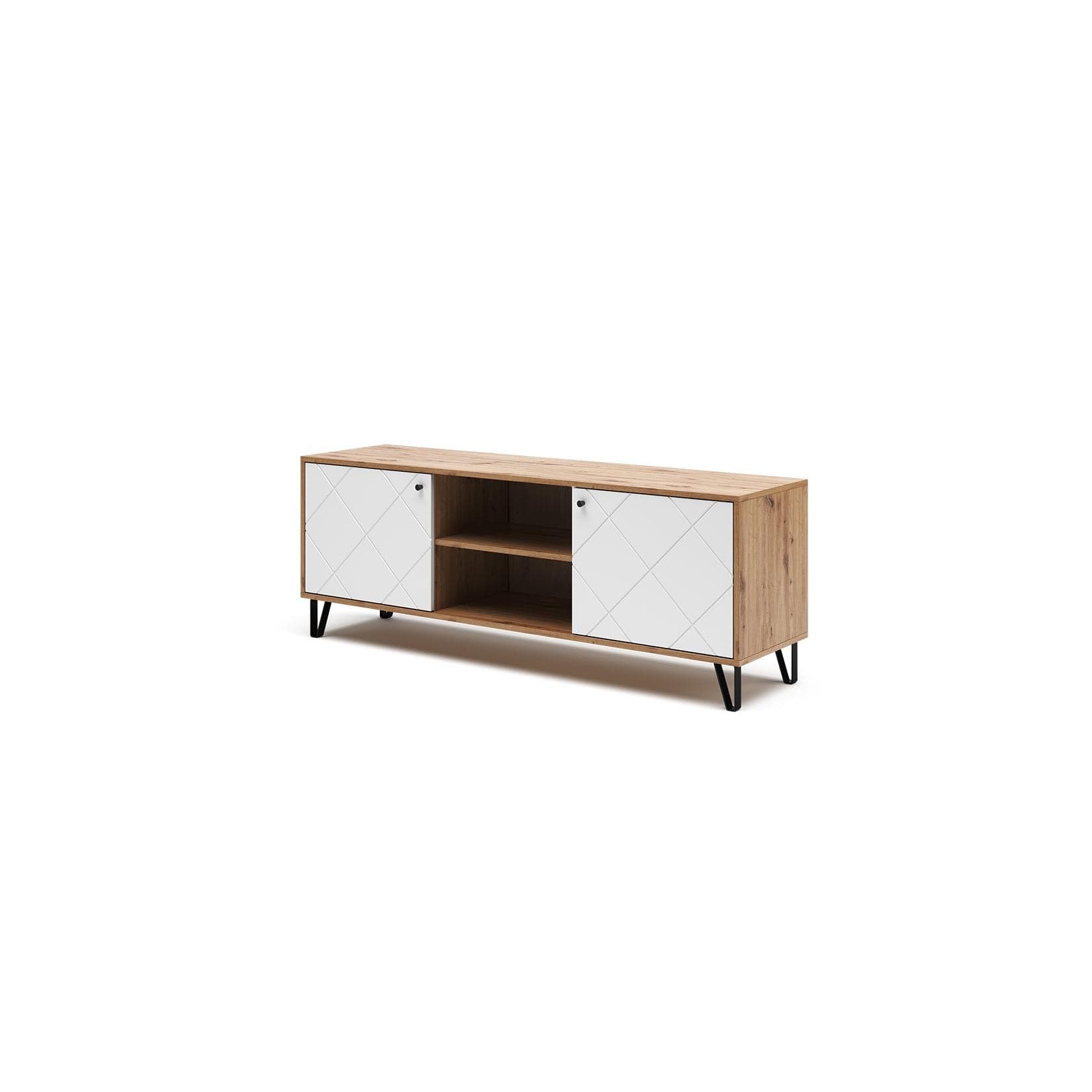 Vicco TV-Lowboard Nizza Artisan-Weiß Fernsehtisch mit 2 Türen