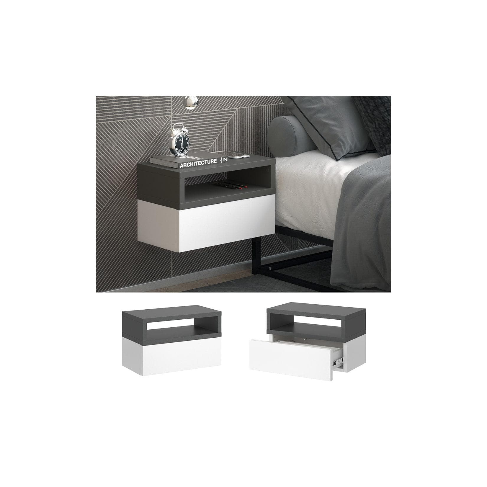 Vicco Nachtschrank Urbano 2er Set Anthrazit Wandmontage