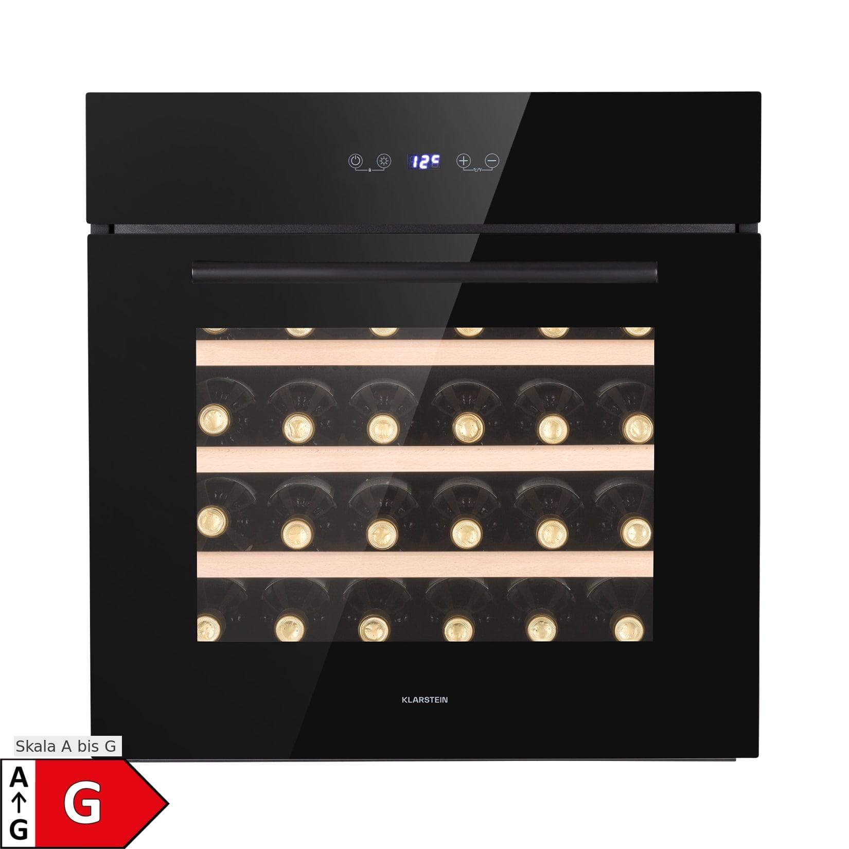 Klarstein Vinsider 30 Built-In Uno Einbau-Weinkühlschrank 30 Flaschen 77 Ltr Edelstahl Schwarz