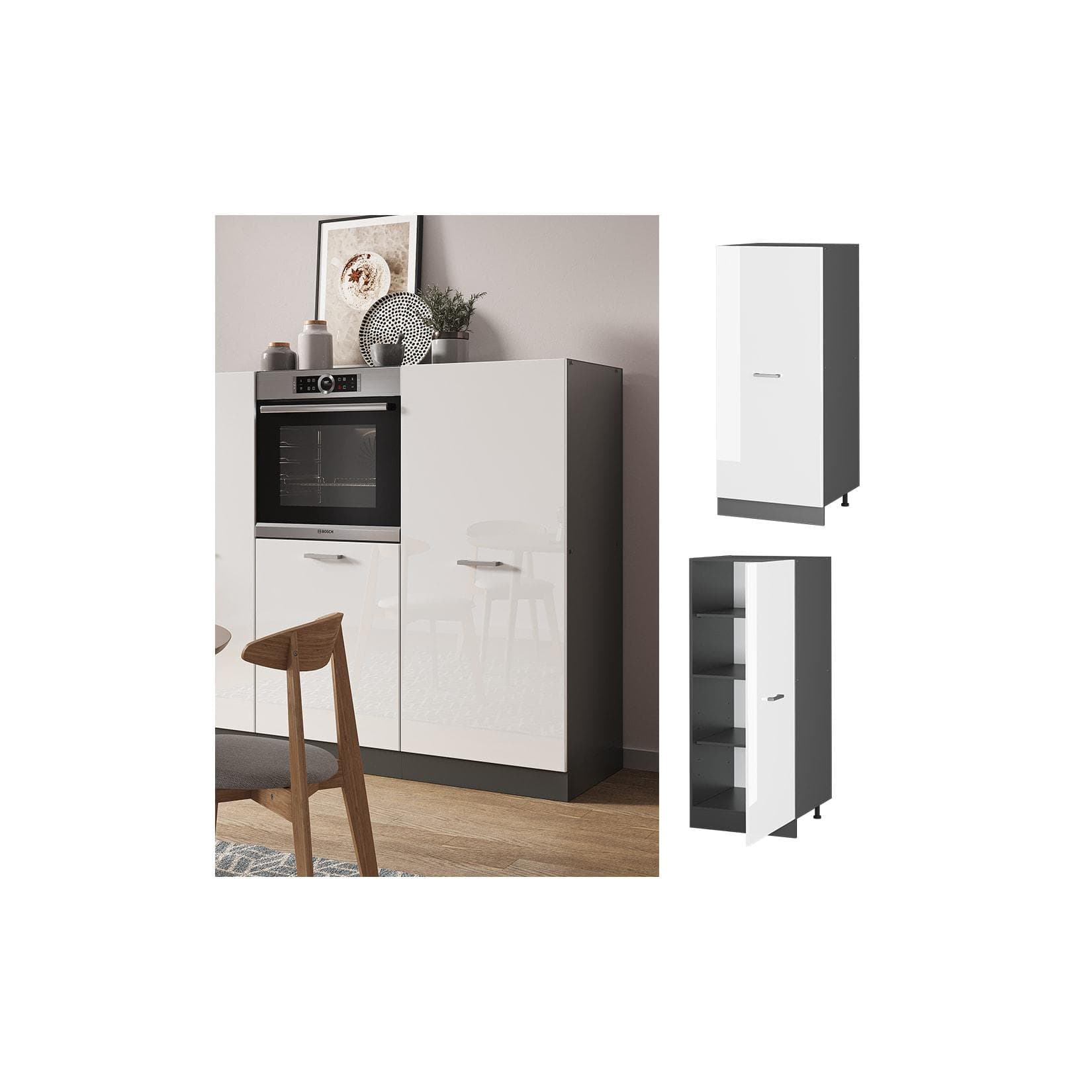 Vicco Backofenumbauschrank R-Line 60 cm Anthrazit Weiß große Tür