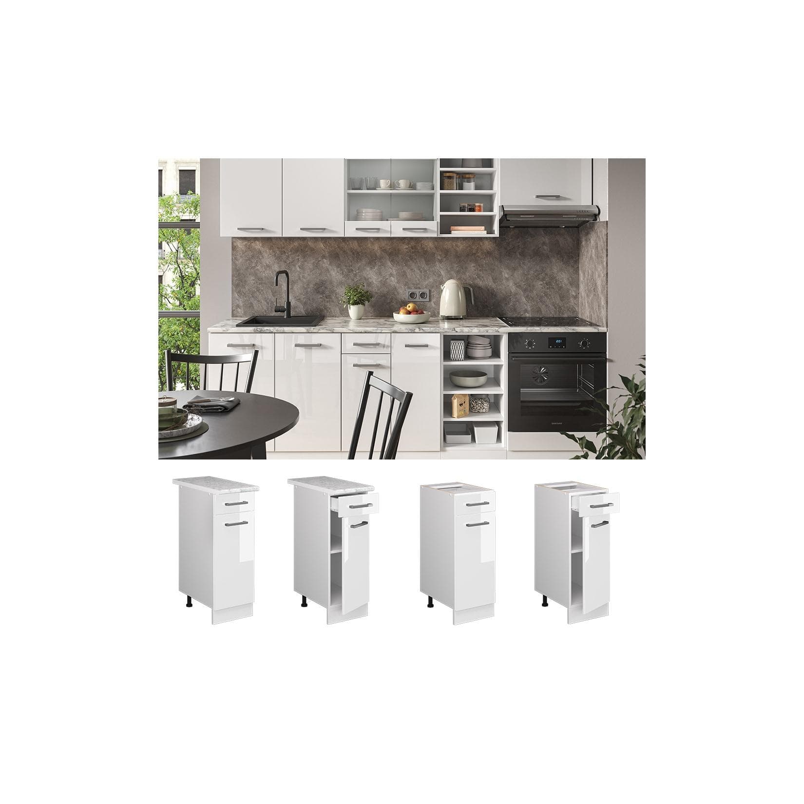 Vicco Schubunterschrank R-Line 30 cm Weiß mit Tür und Schublade