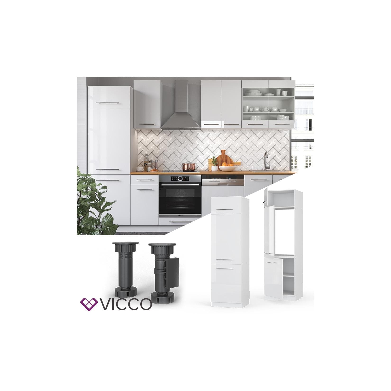 VICCO Kühlumbauschrank 60 cm Weiß Küche Unterschrank Fame