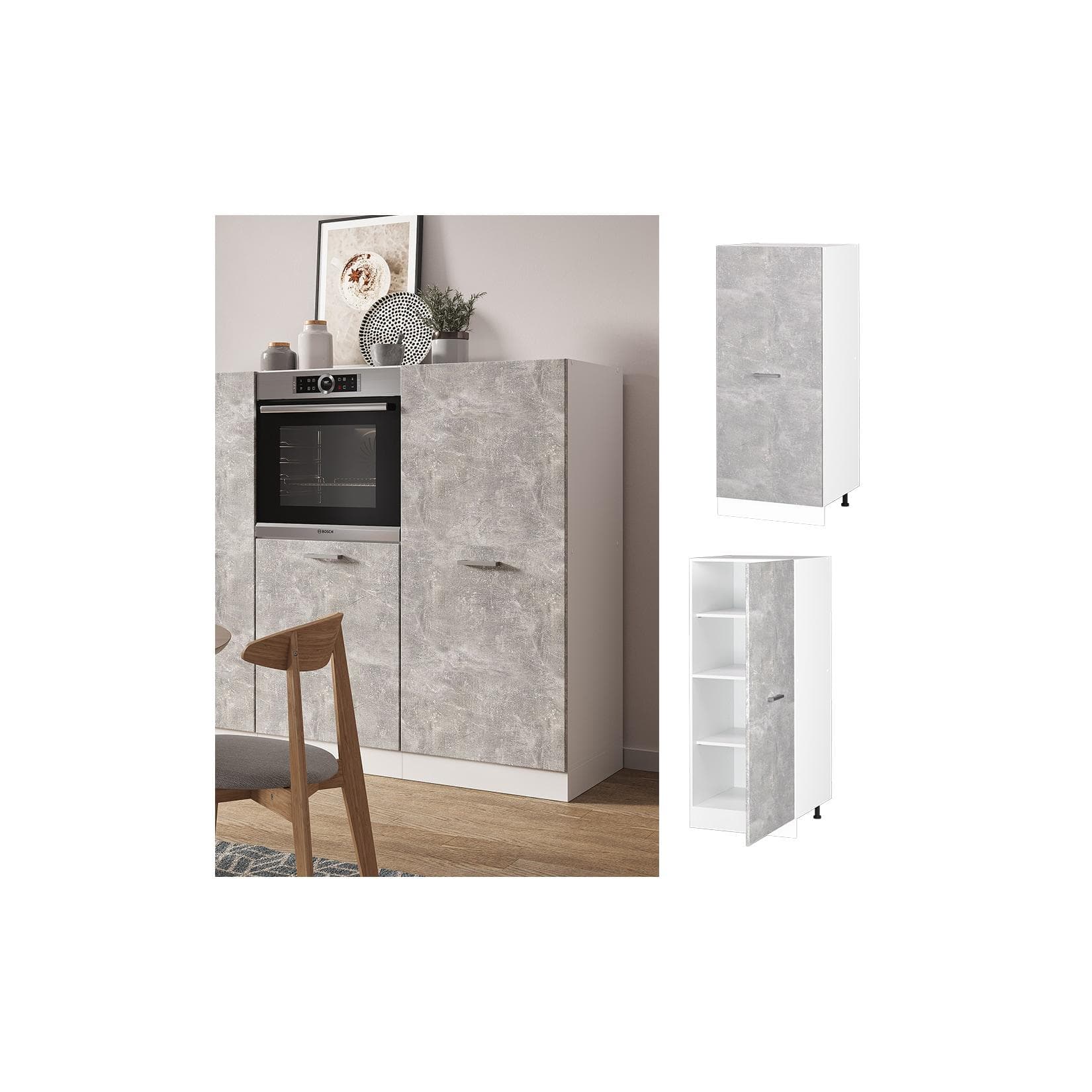 Vicco Backofenumbauschrank R-Line 60 cm Weiß Beton große Tür