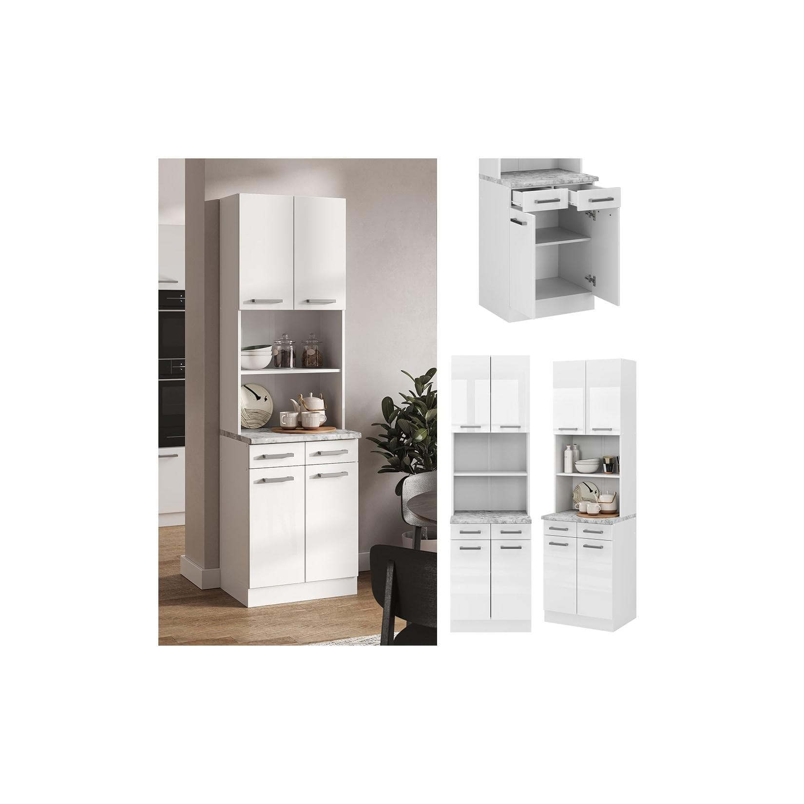 Vicco Buffetküche R-Line Weiß Hochglanz Modern 60 cm Arbeitsplatte
