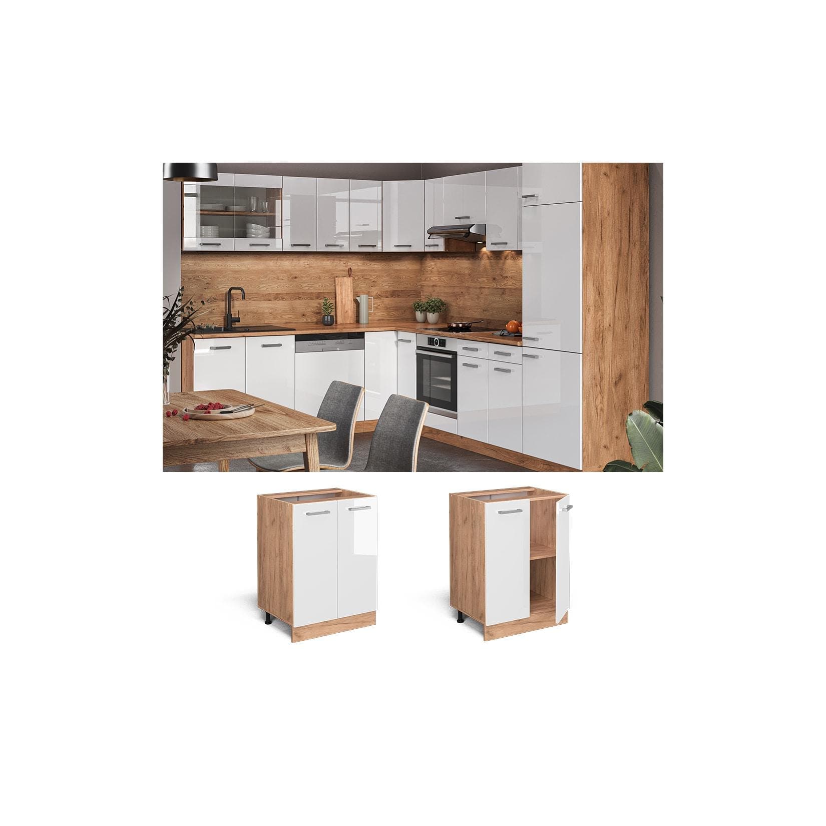Vicco Unterschrank R-Line Weiß Hochglanz Goldkraft Eiche 60 cm