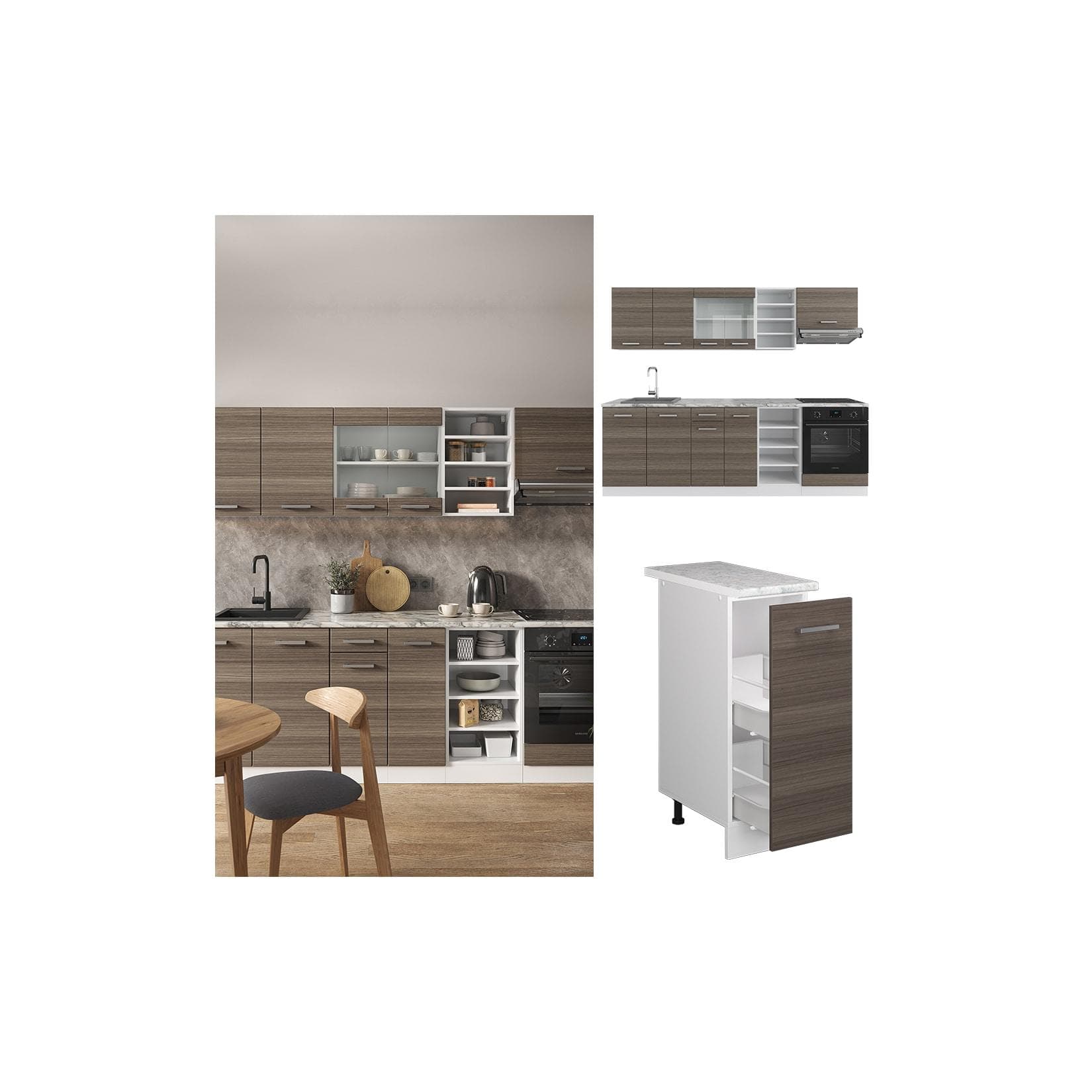 Vicco Küchenzeile R-Line 240 cm Weiß/Edelgrau Einbauküche