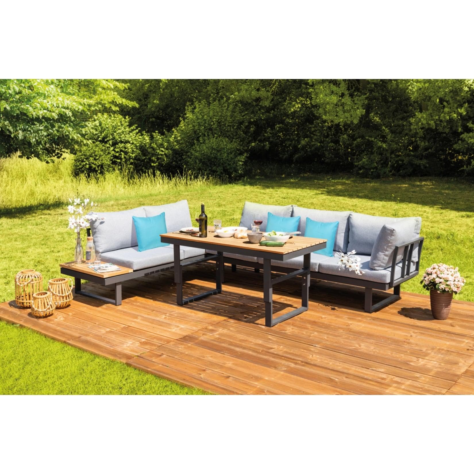 Greemotion Gartenlounge-Set San Jose Aluminium-Holz Grau inkl. Auflagen & Tisch
