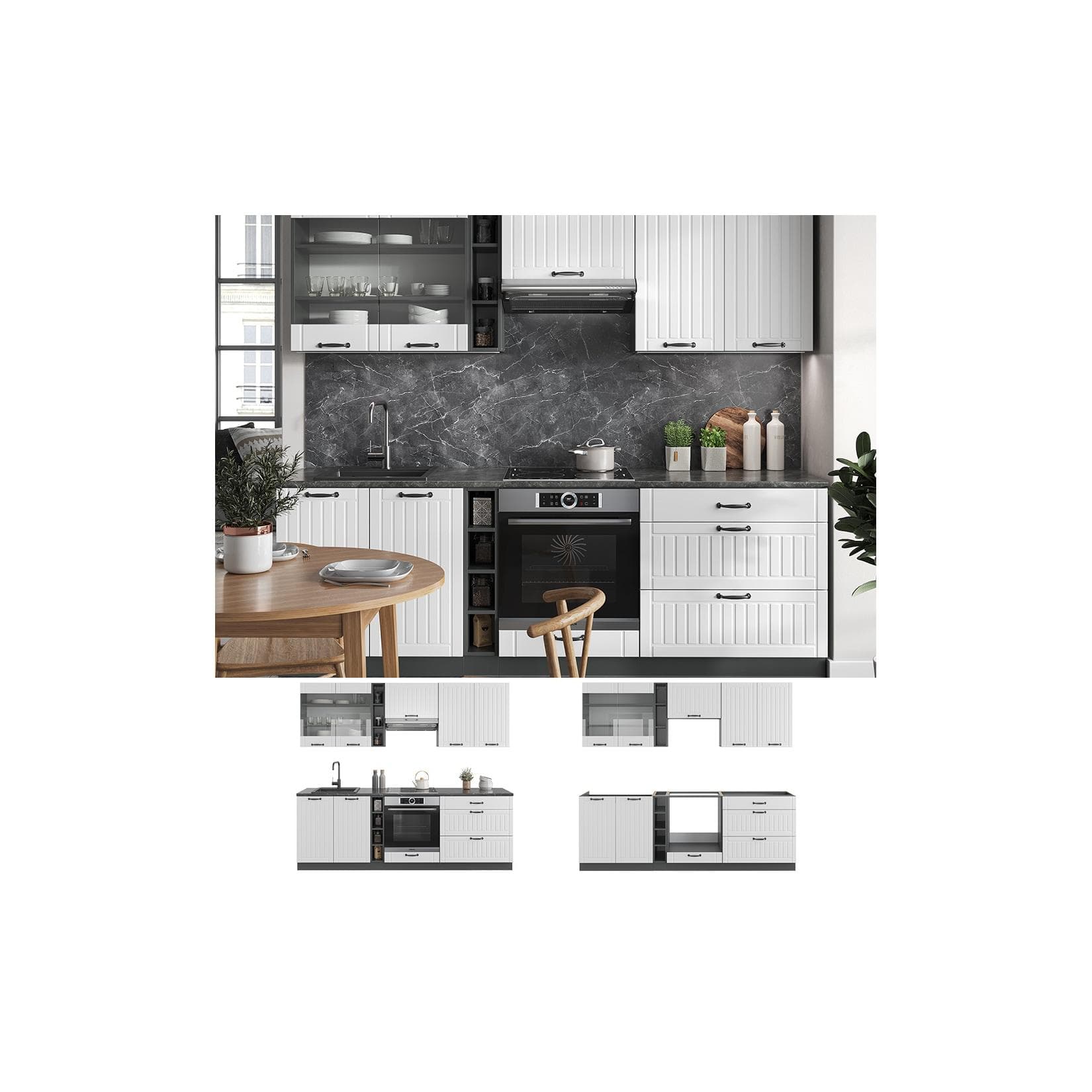 Vicco Küchenzeile Fame-Line Landhaus Anthrazit Weiß 235 cm