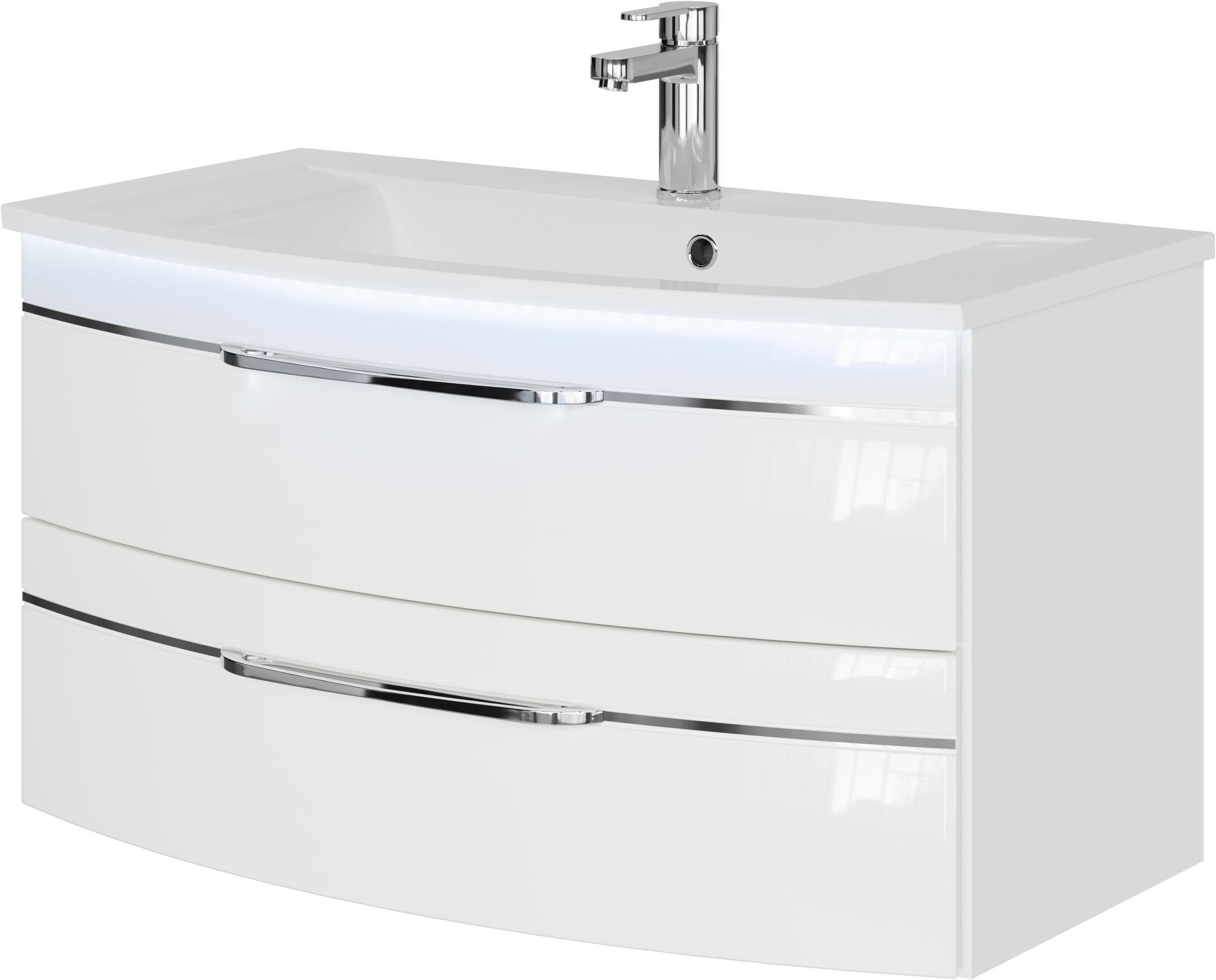 SAPHIR Waschtisch Set 91 cm Weiß Hochglanz mit Mineralmarmor