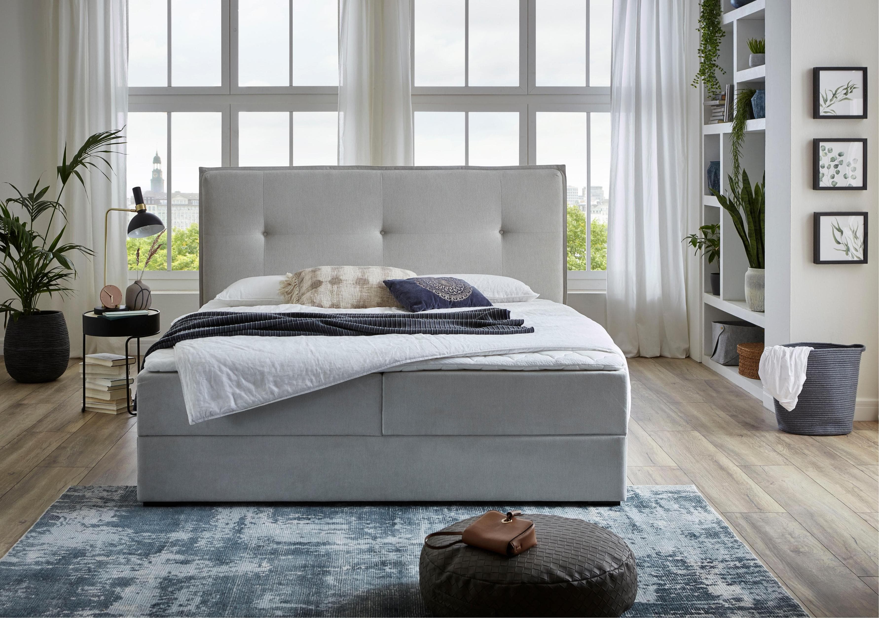 Boxbett Lucy Hellgrau mit Bettkasten und Matratzen ATLANTIC HOME COLLECTION