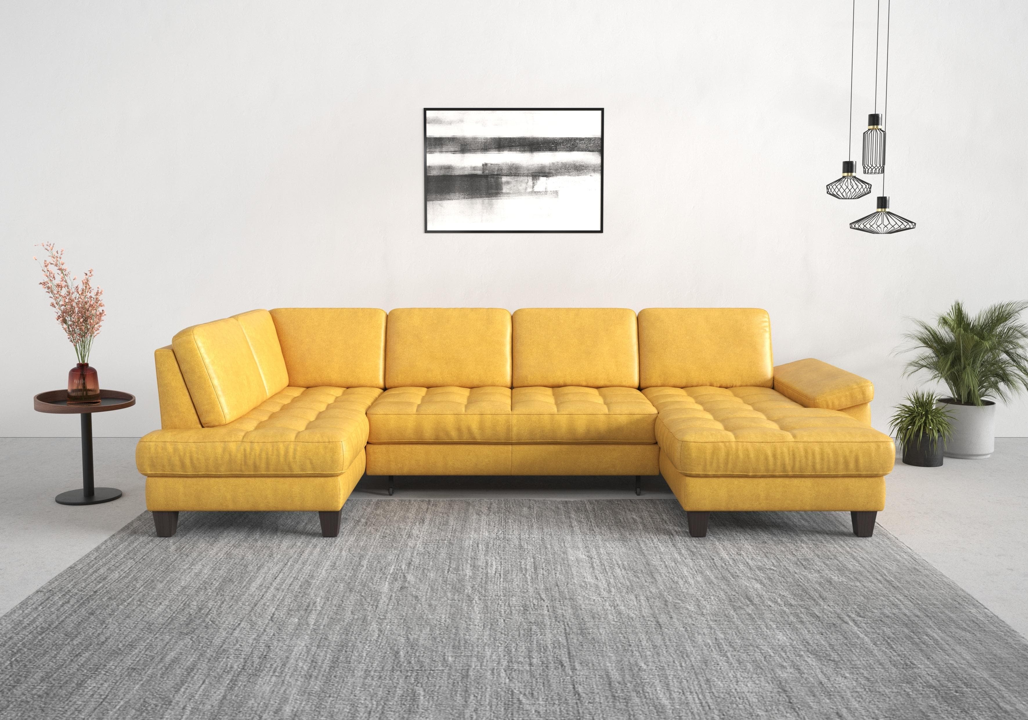 Gelbe Wohnlandschaft in U-Form aus Polyester und PUR-Schaumstoff