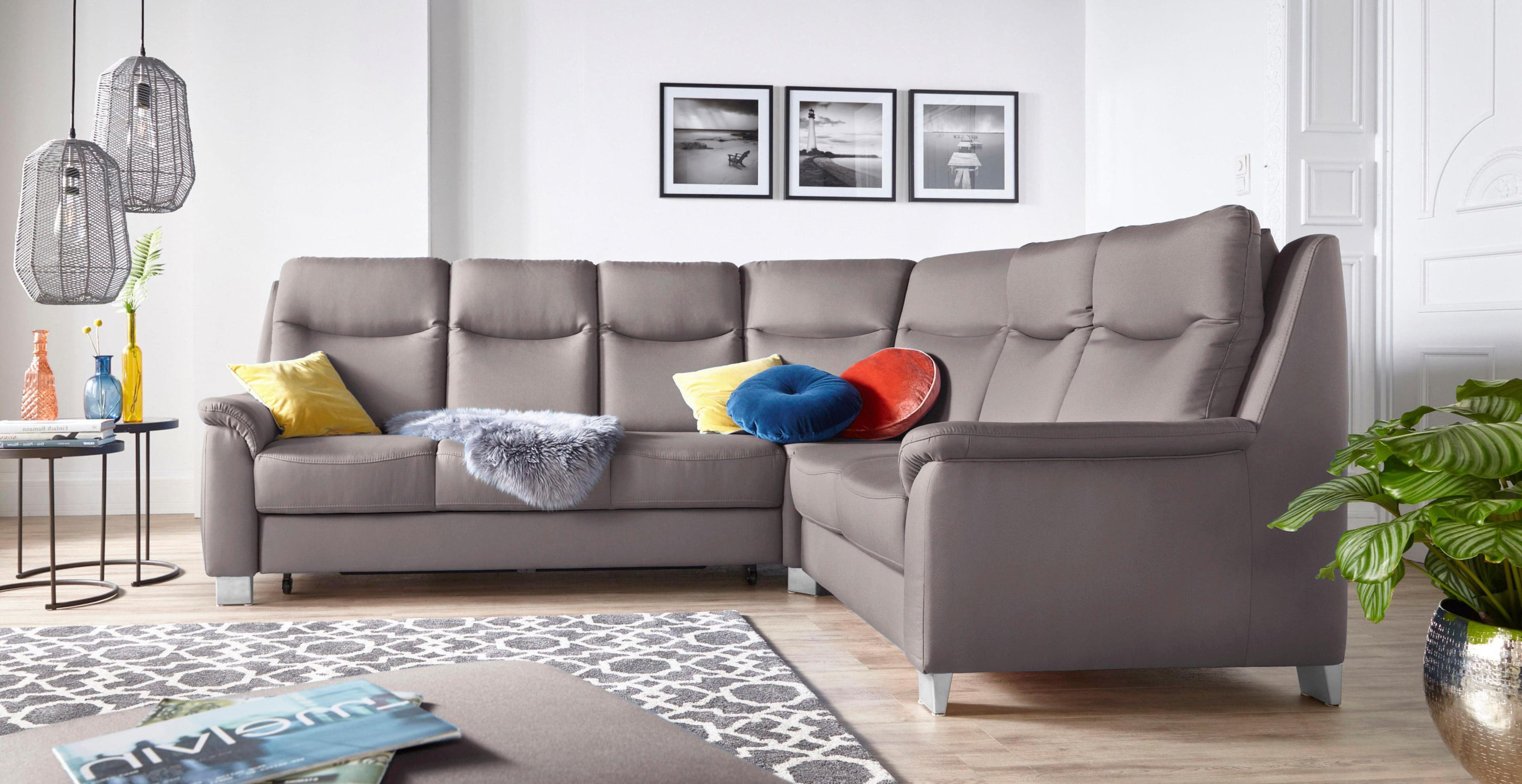 Ecksofa SIT & MORE Boccaccio L-Form hellgrau mit Kopfteilverstellung