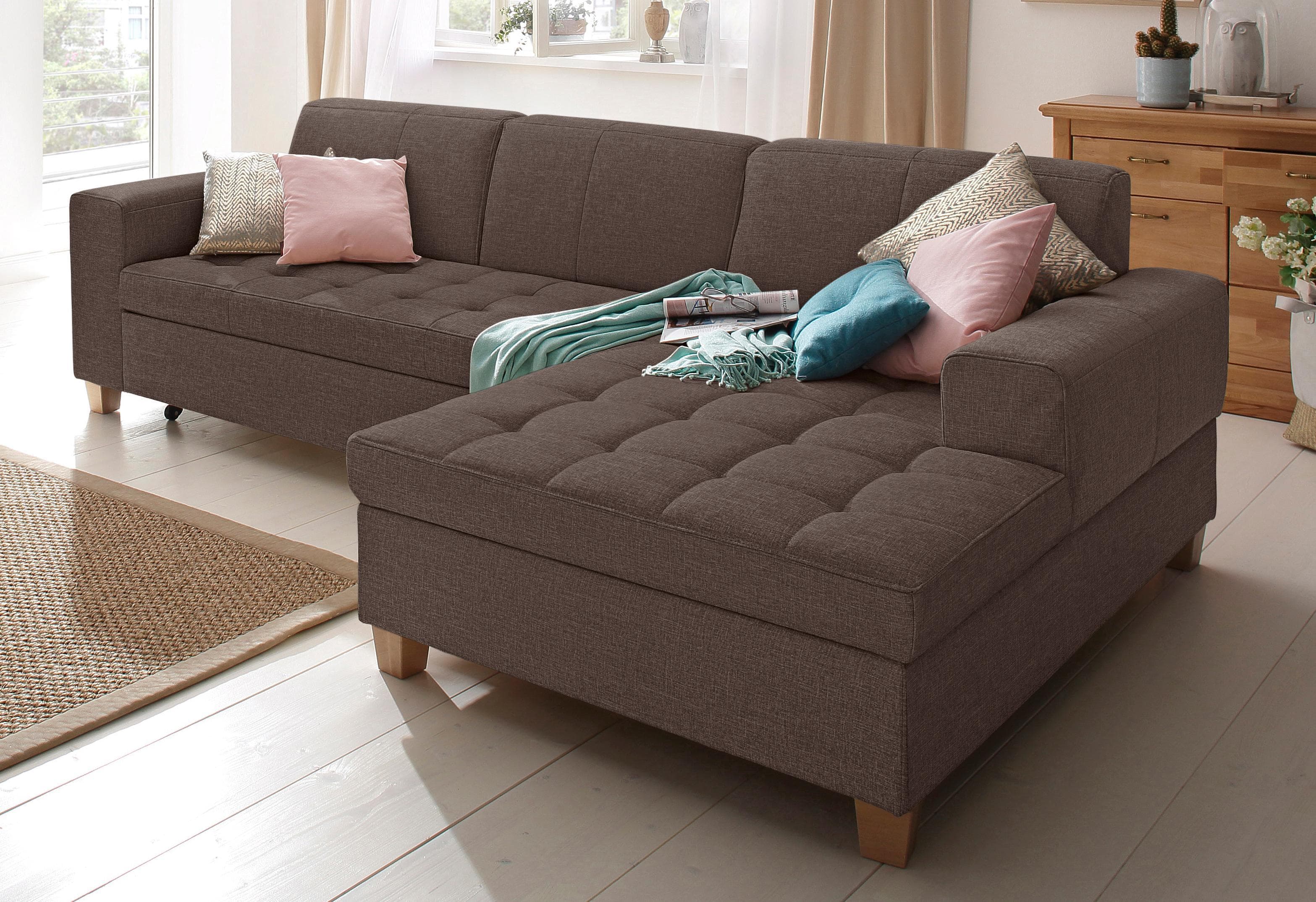 HOME AFFAIRE Corby L-Form Ecksofa mittelbraun mit Bettfunktion
