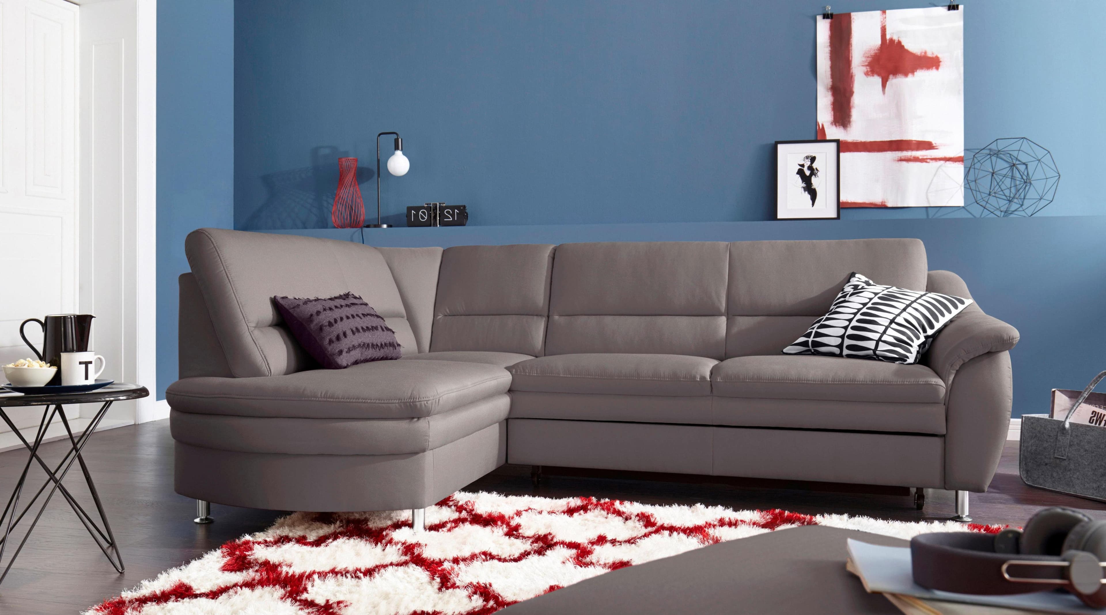 SIT & MORE Ecksofa Cardoso L-Form Hellgrau mit Bettfunktion