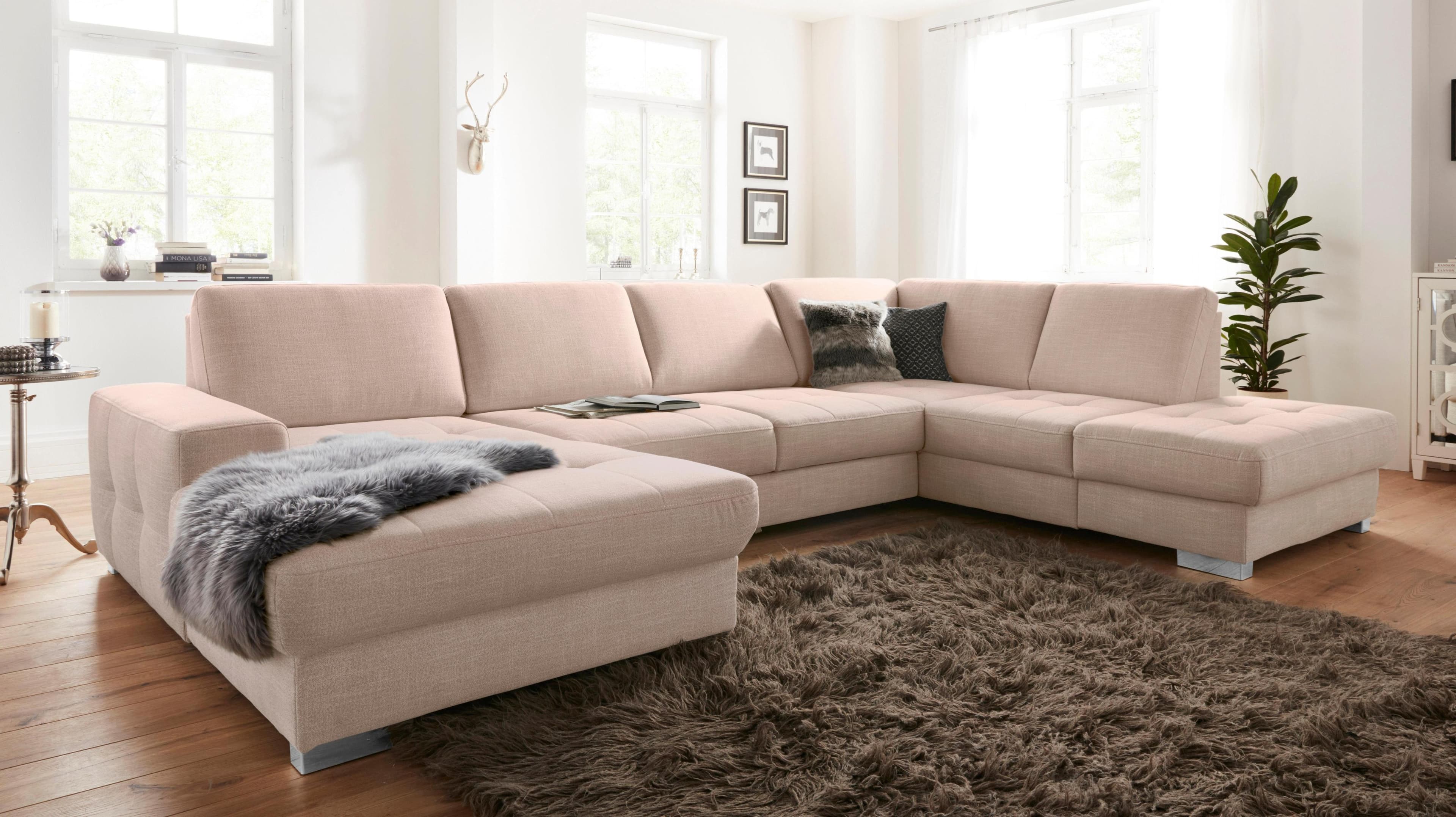 SIT & MORE Wohnlandschaft Santorini U-Form Beige mit Sitztiefenverstellung