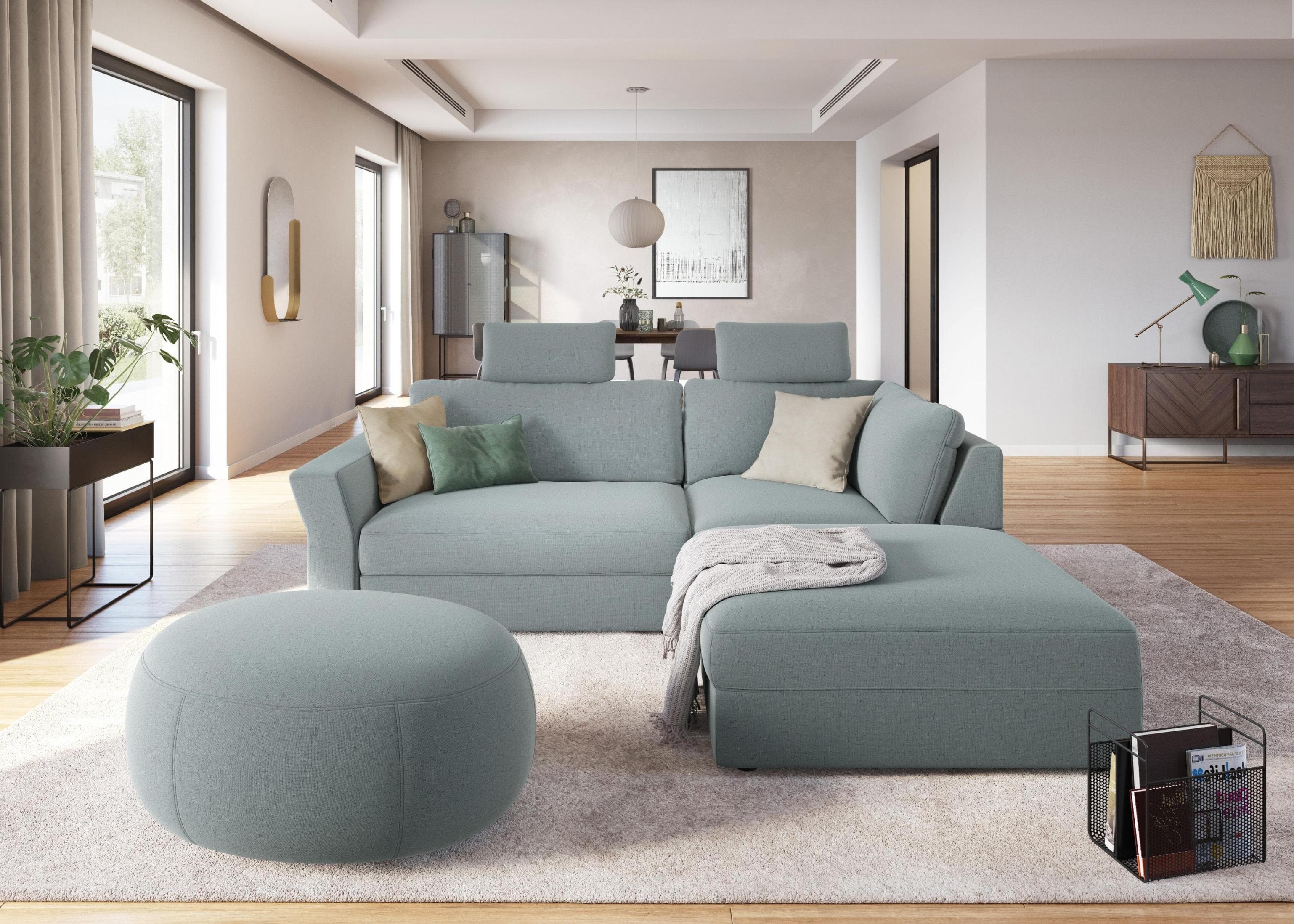 SIT & MORE Ecksofa Cadabra L-Form Aqua Blau mit Sitztiefenverstellung