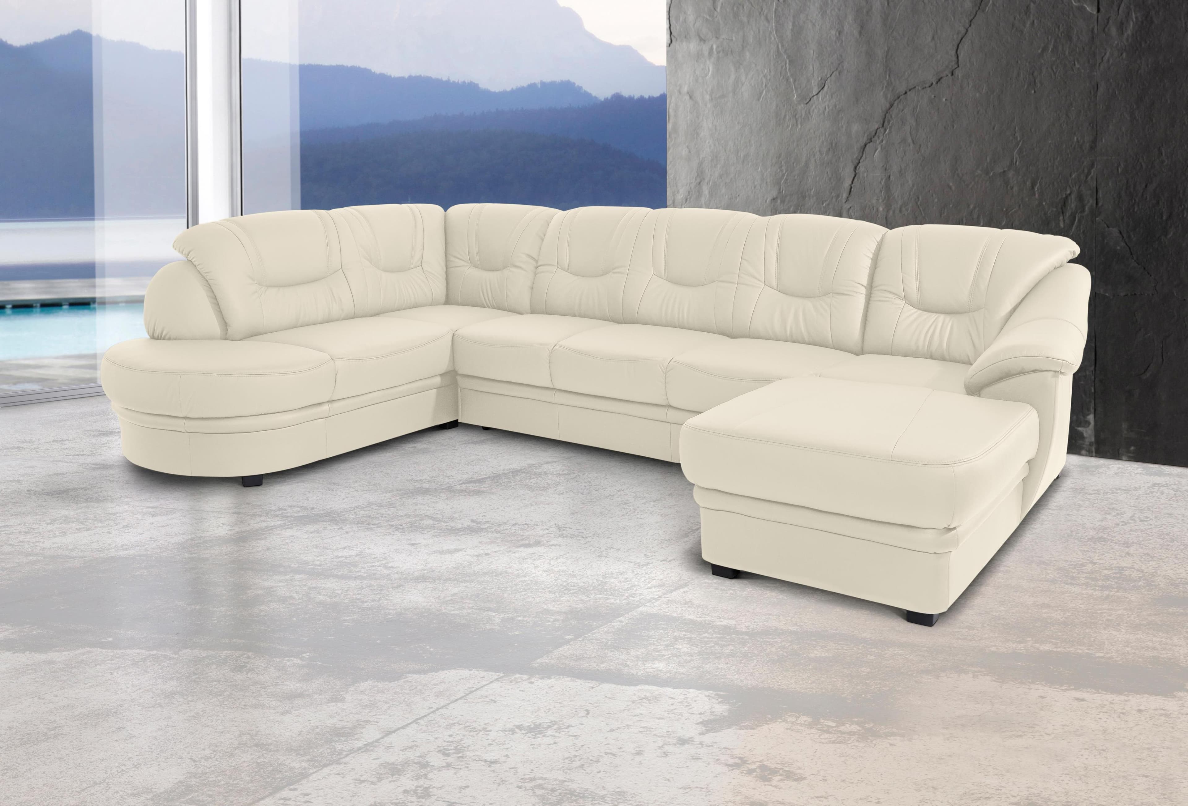 SIT & MORE Wohnlandschaft Savoni U-Form Weiß NaturLEDER mit Bettfunktion