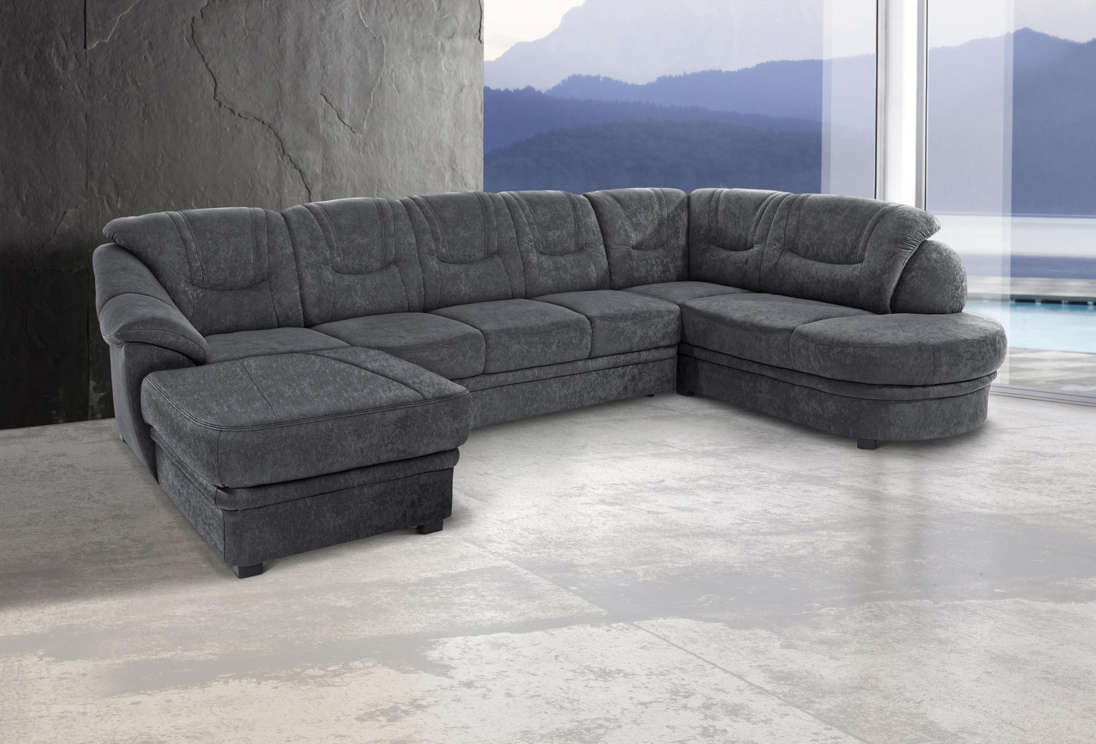 SIT & MORE Wohnlandschaft Savoni U-Form Grau mit Bettfunktion