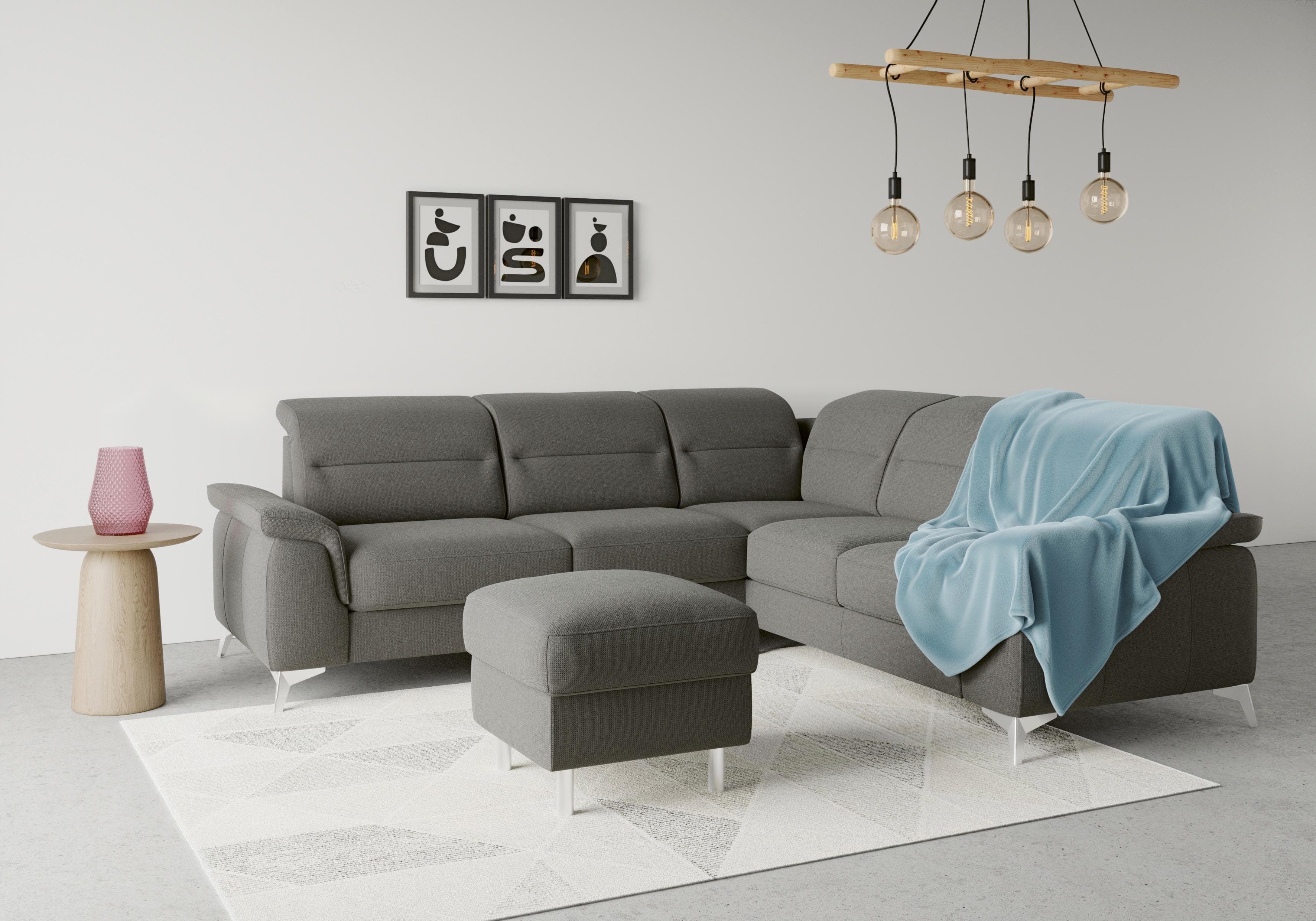 SIT & MORE Ecksofa Sinatra L-Form Grau Microfaser