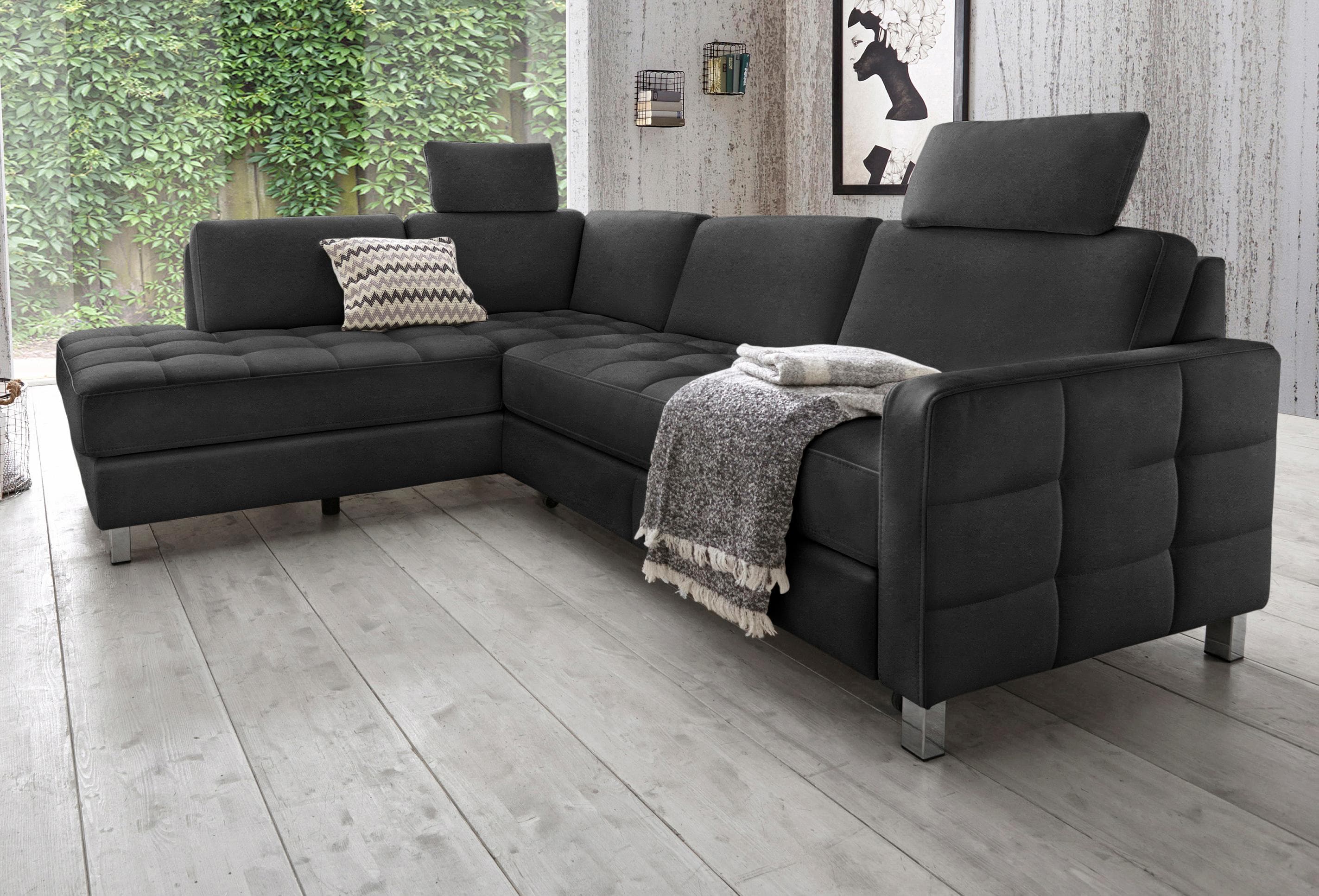 Ecksofa SIT & MORE Pablo L-Form Schwarz mit Bettfunktion