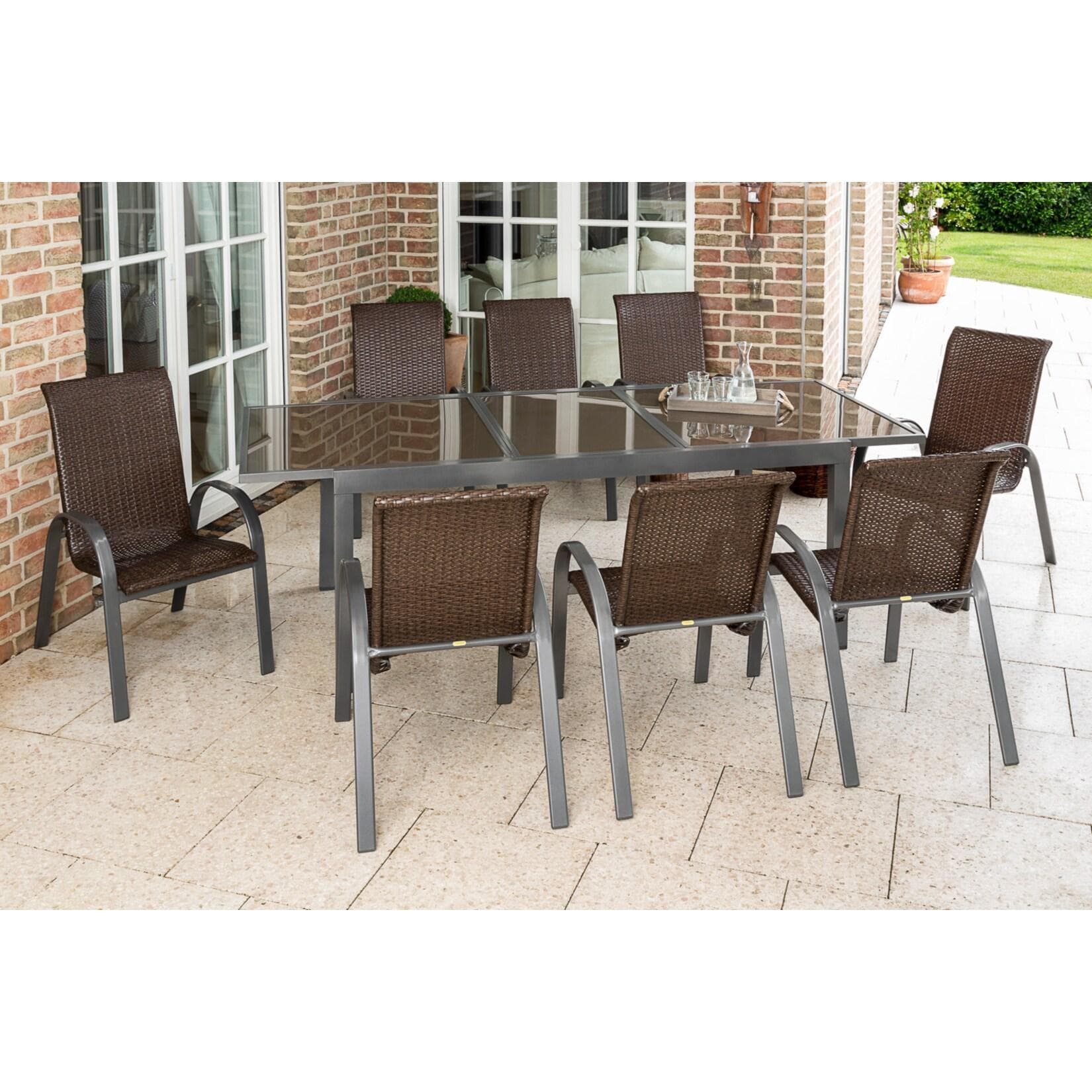Merxx Sitzgruppe Varese 9tlg. Ausziehtisch 180-240x100 cm mit 8 Stapelsesseln