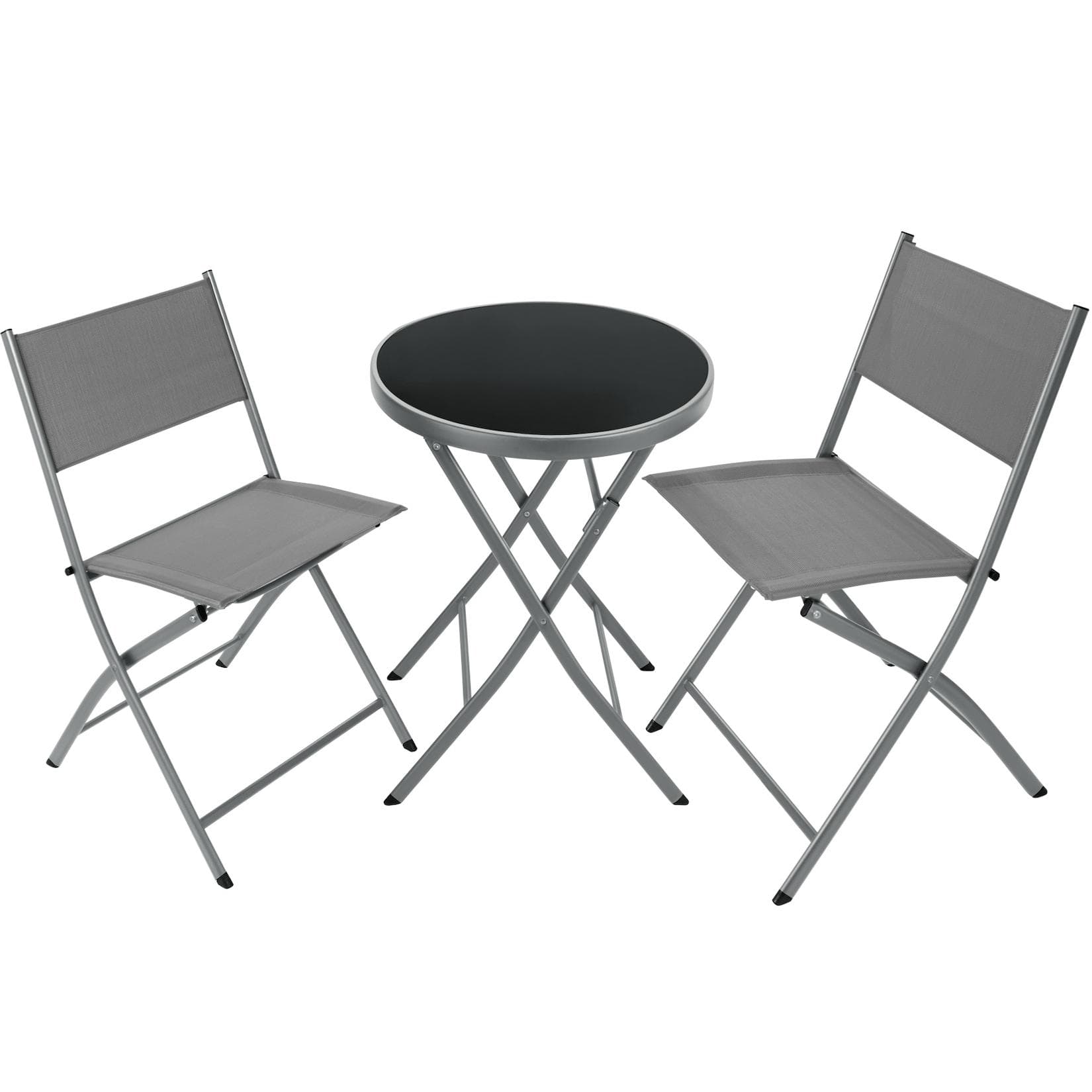 tectake Bistro-Set 3-tlg. Grau Stahl Klappbar mit Glasplatte