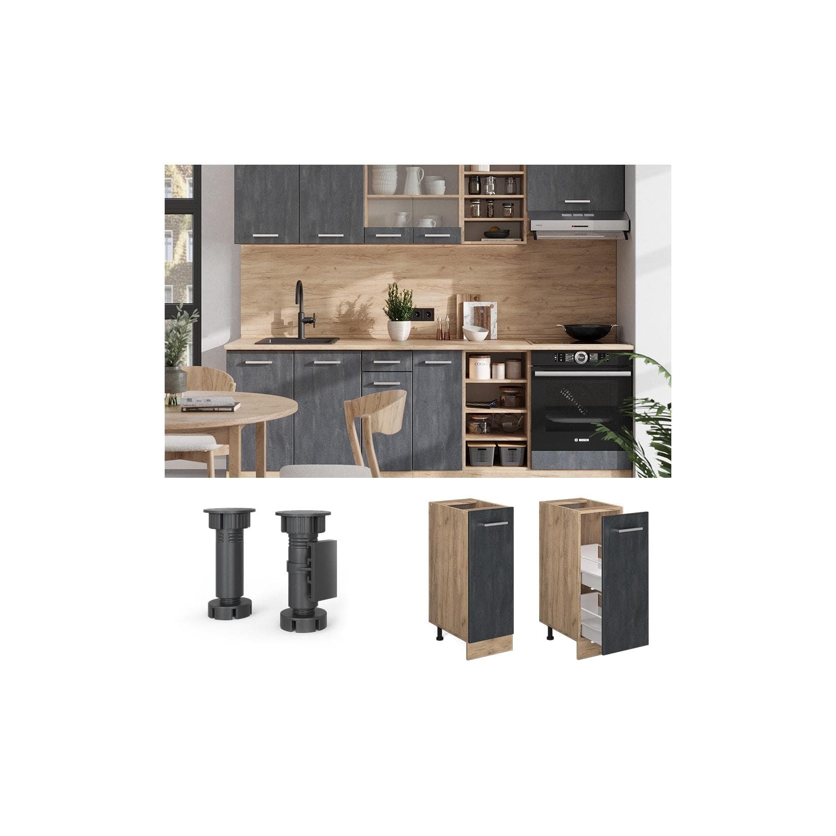 Vicco Apothekerunterschrank R-Line Schwarz Beton Eiche