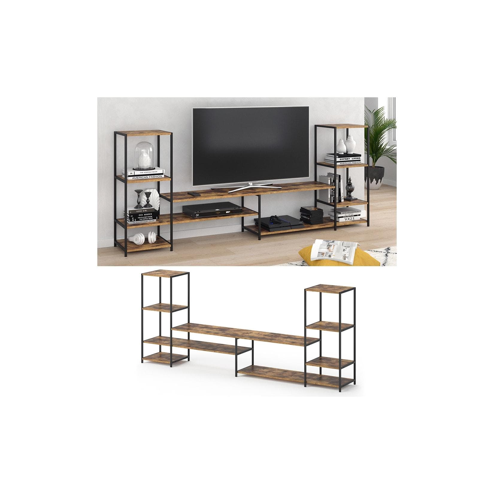 Vicco Lowboard Fyrk Eiche rustikal/Schwarz Modernes Loft-Design
