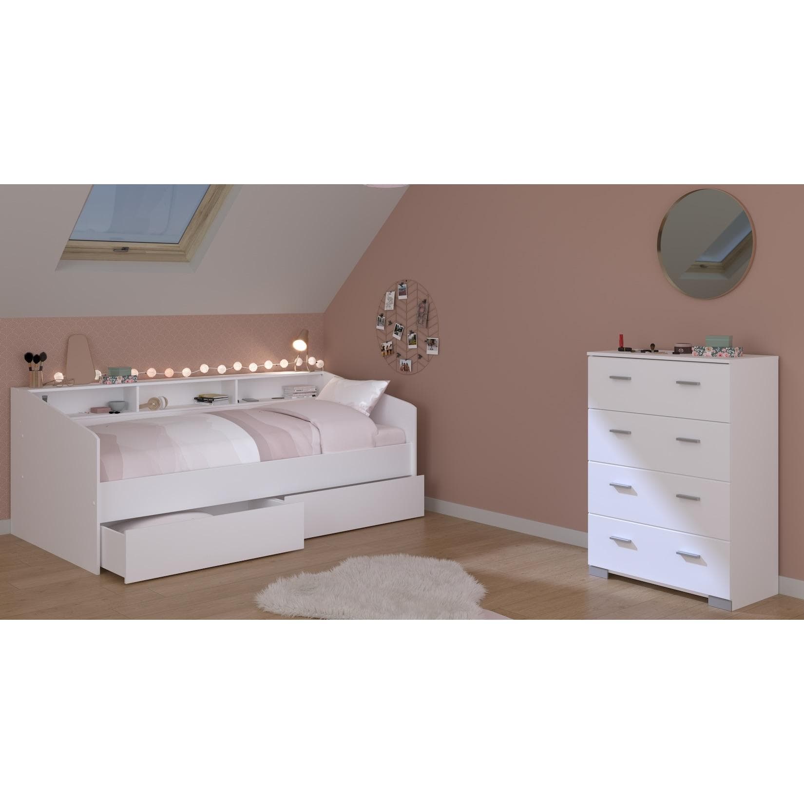 Parisot Jugendzimmer-Set Sleep 45 Weiß mit Stauraumbett und Kommode
