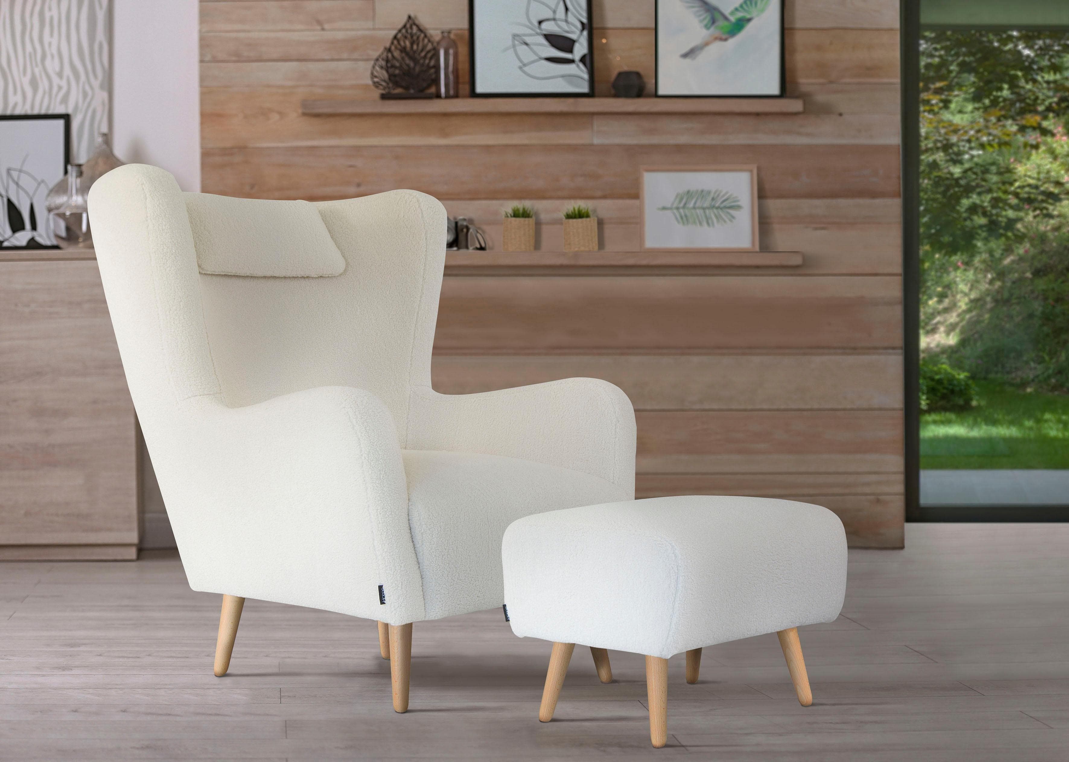 HOME AFFAIRE Telford Sessel mit Hocker beige Polyester