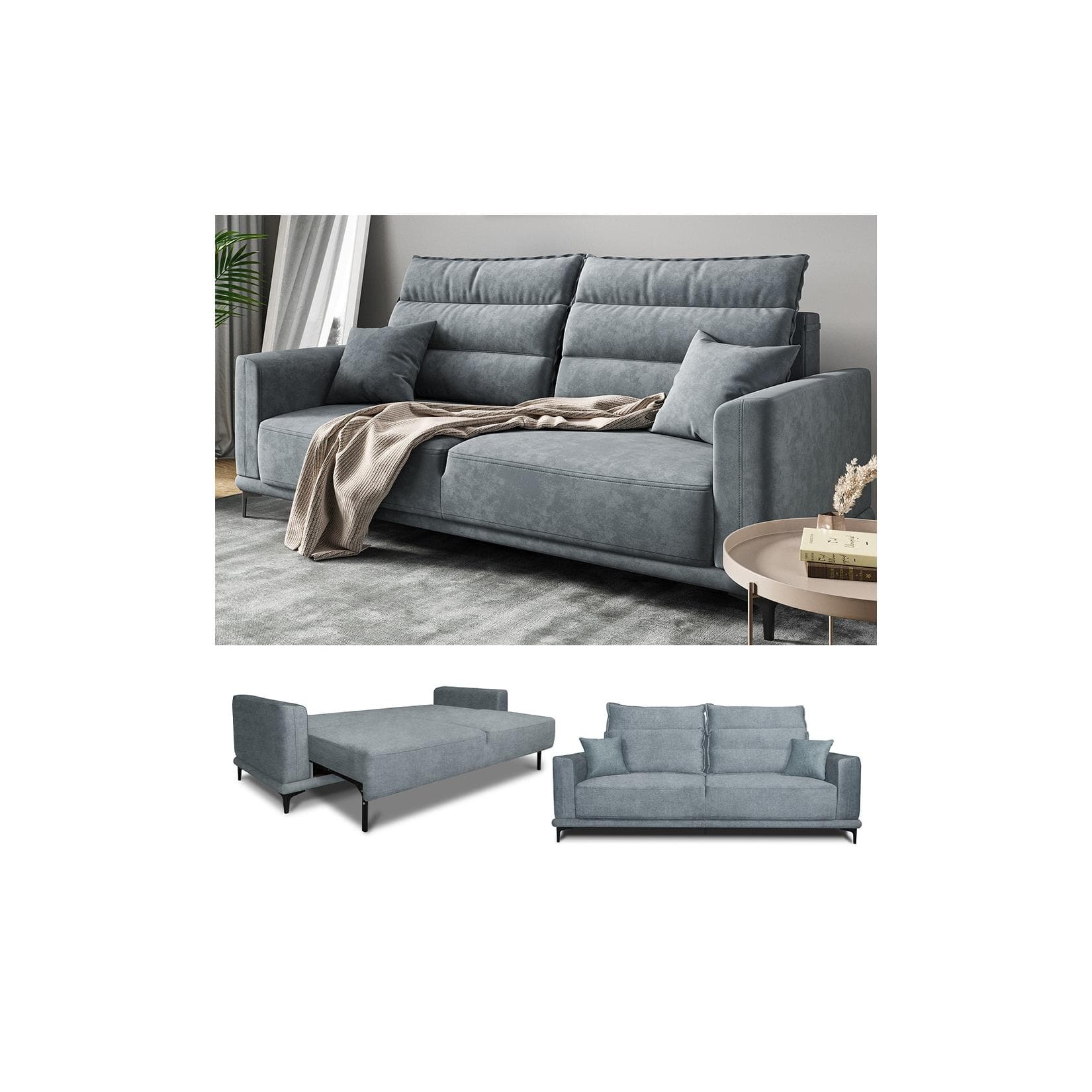 VitaliSpa Schlafsofa Caprioli Grau Taschenfederkern 2-Sitzer