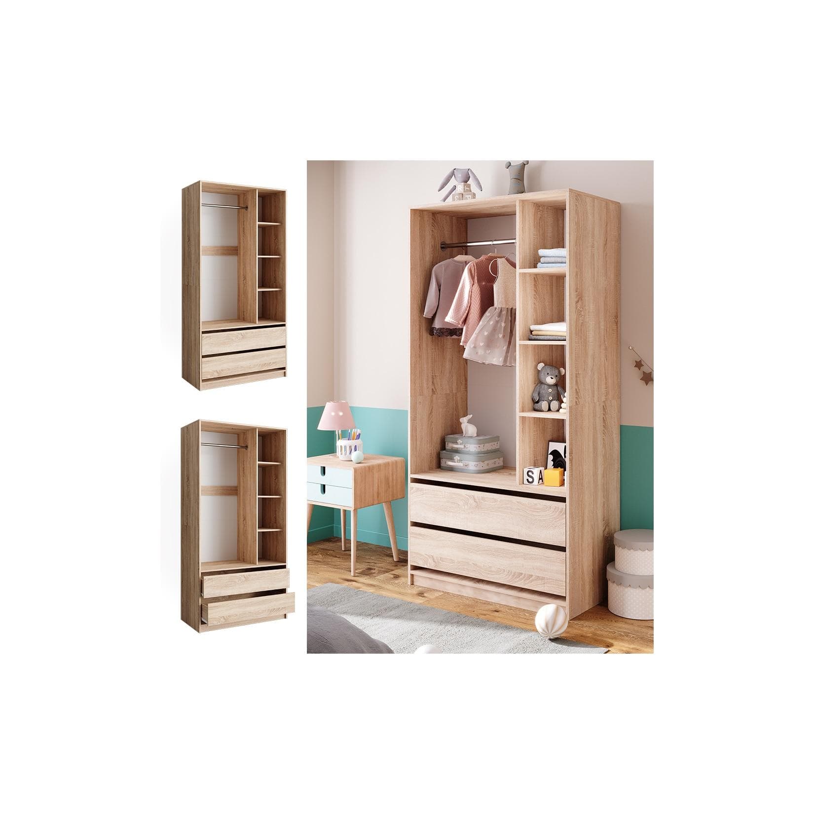Vicco Kinderkleiderschrank Elmo Eiche 2 Schubladen Modern