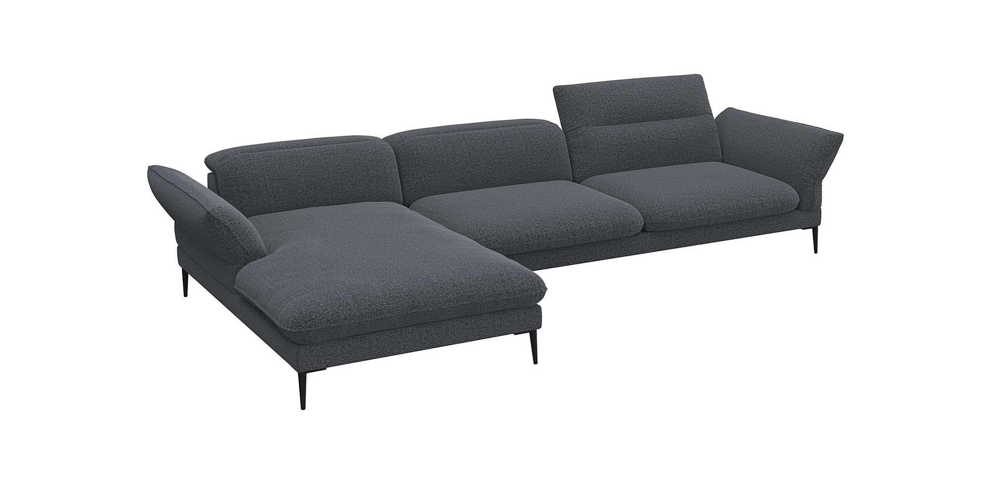 FLEXLUX Ecksofa Salino Grau Anthrazit mit Recamiere und Verstellfunktion