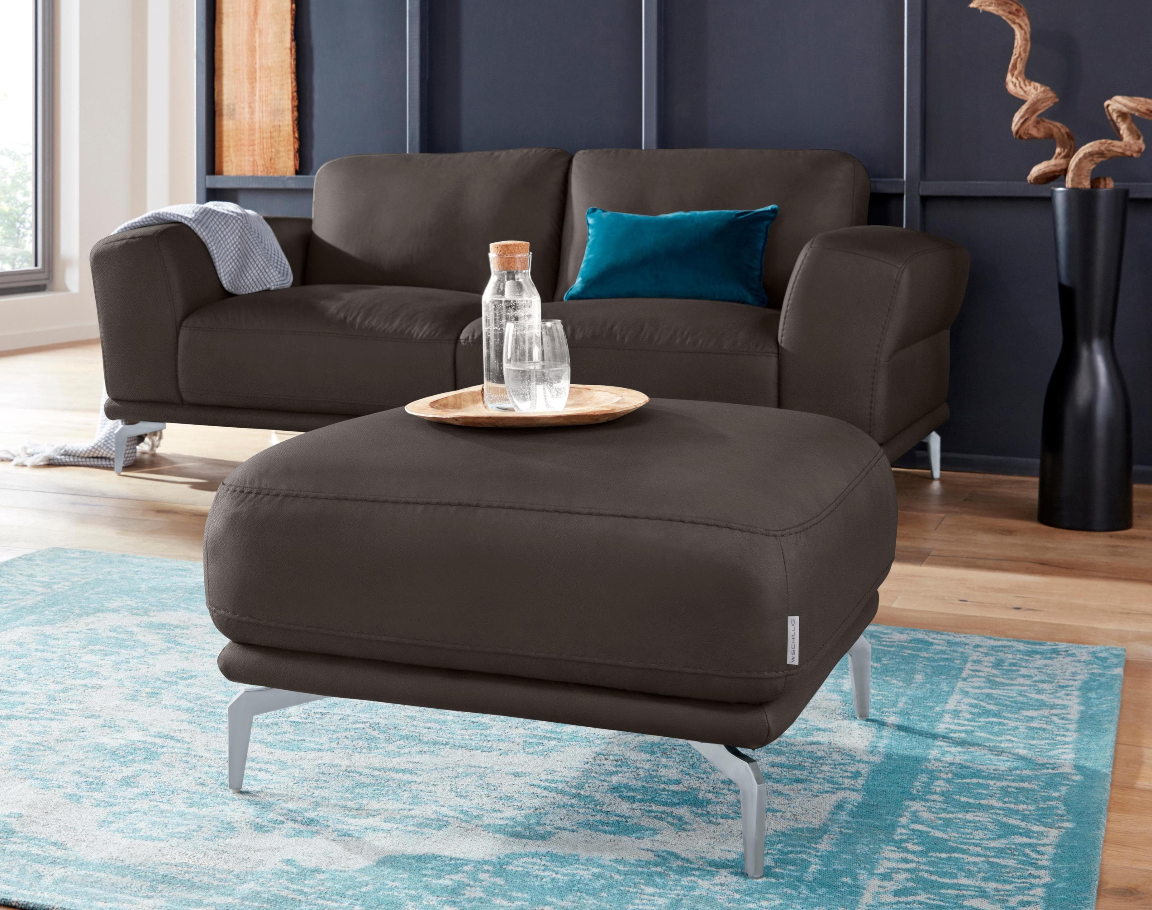 W.SCHILLIG Hocker Montanaa Braun Leder Silber Matt