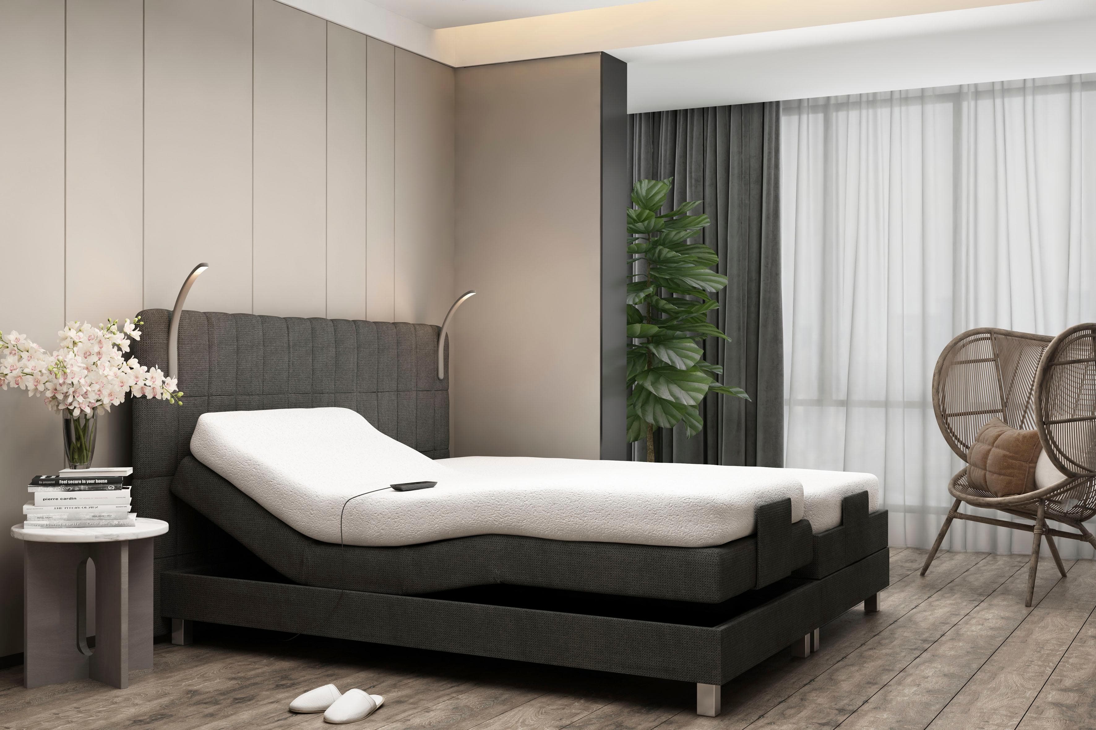 Westfalia Schlafkomfort Boxspringbett Schwarz mit LED und Motor