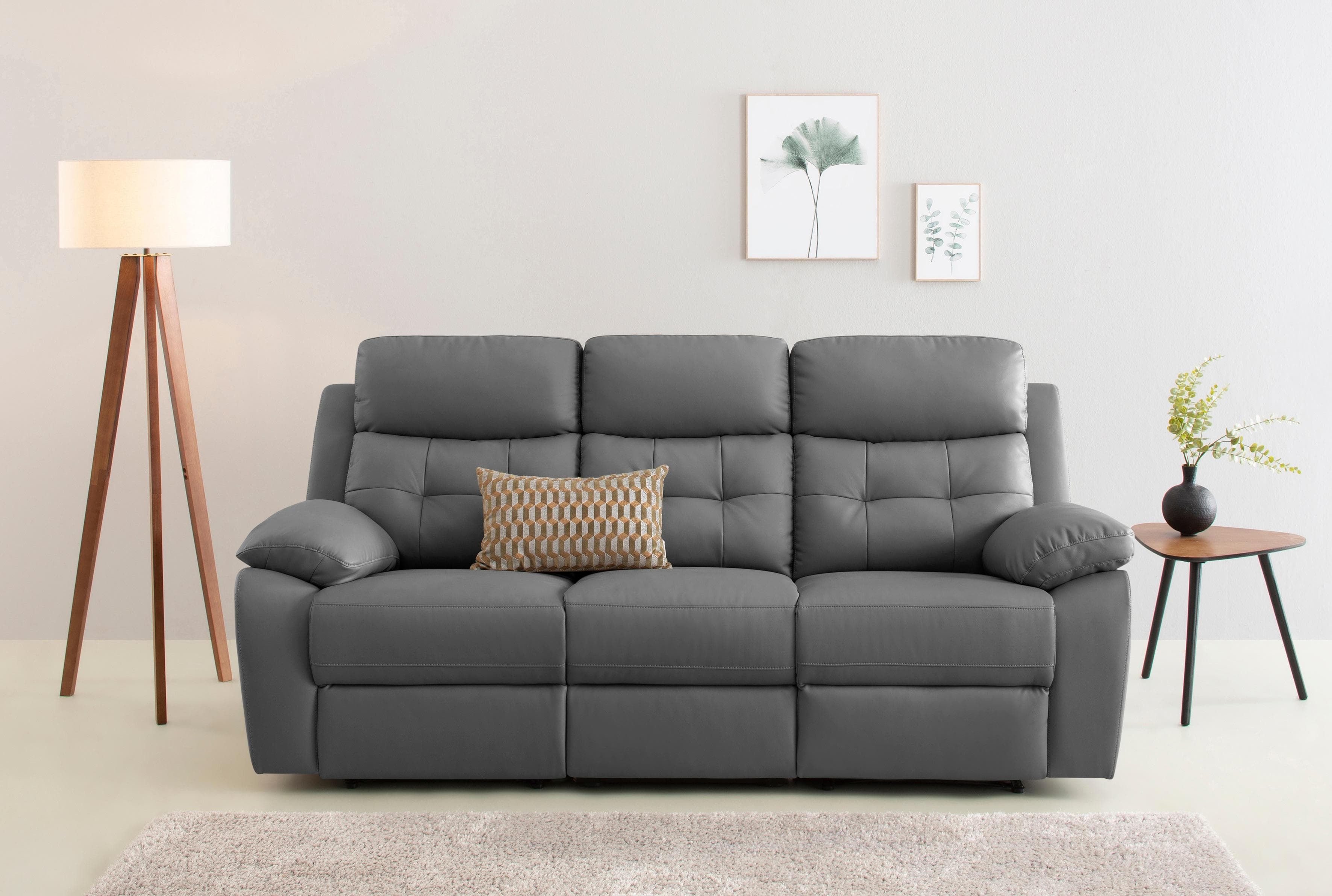 HOME AFFAIRE Lannilis 3-Sitzer Sofa Grau Kunstleder Relaxfunktion