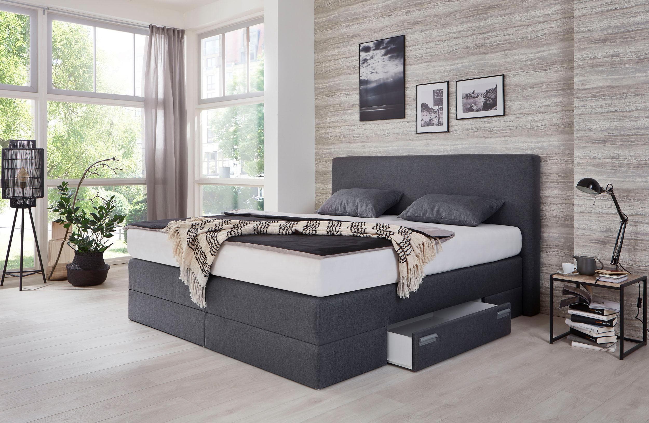 Westfalia Schlafkomfort Boxspringbett Grau mit Schubkästen