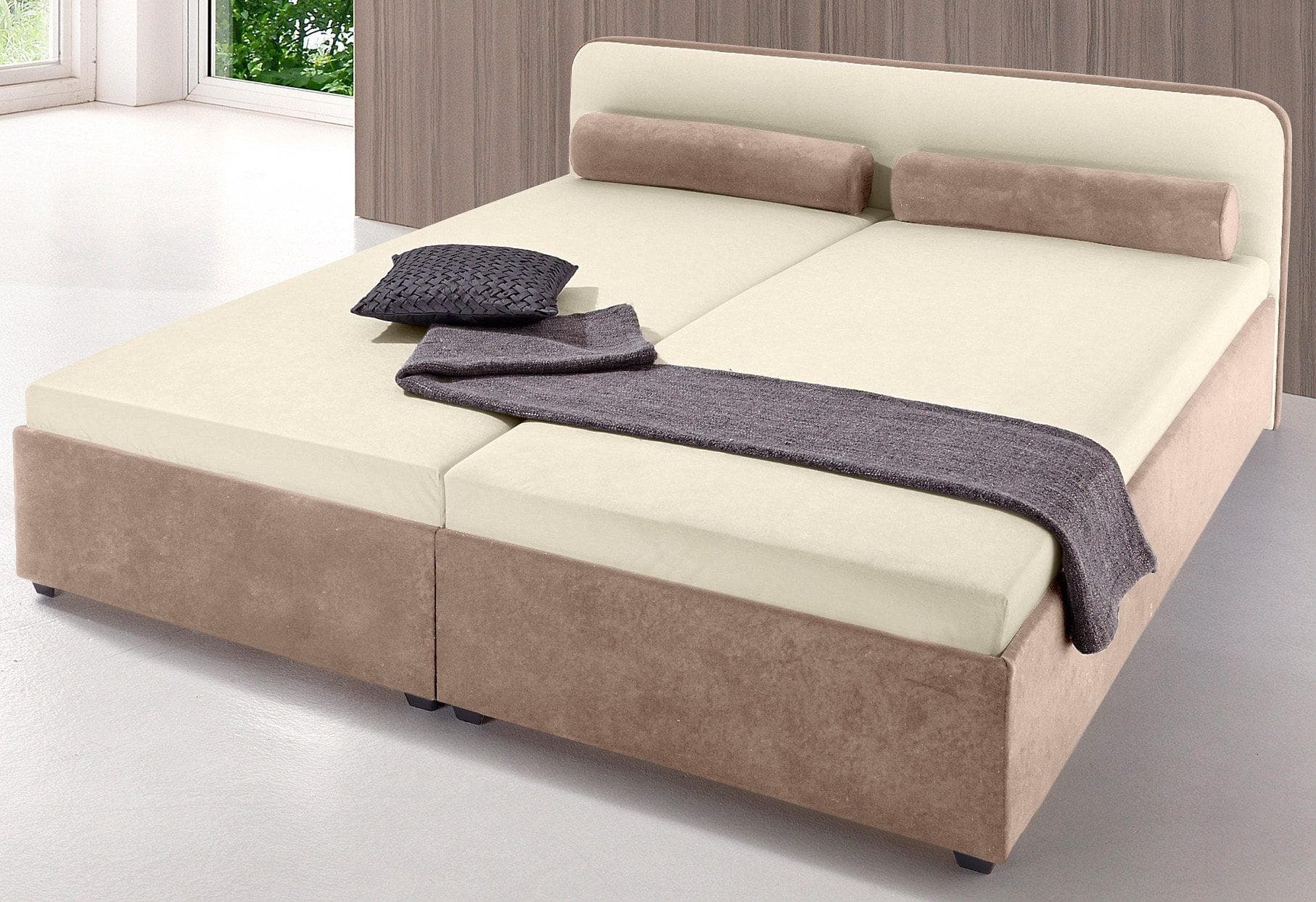 Polsterbett MAINTAL Beige Braun mit verstellbarem Kopfteil