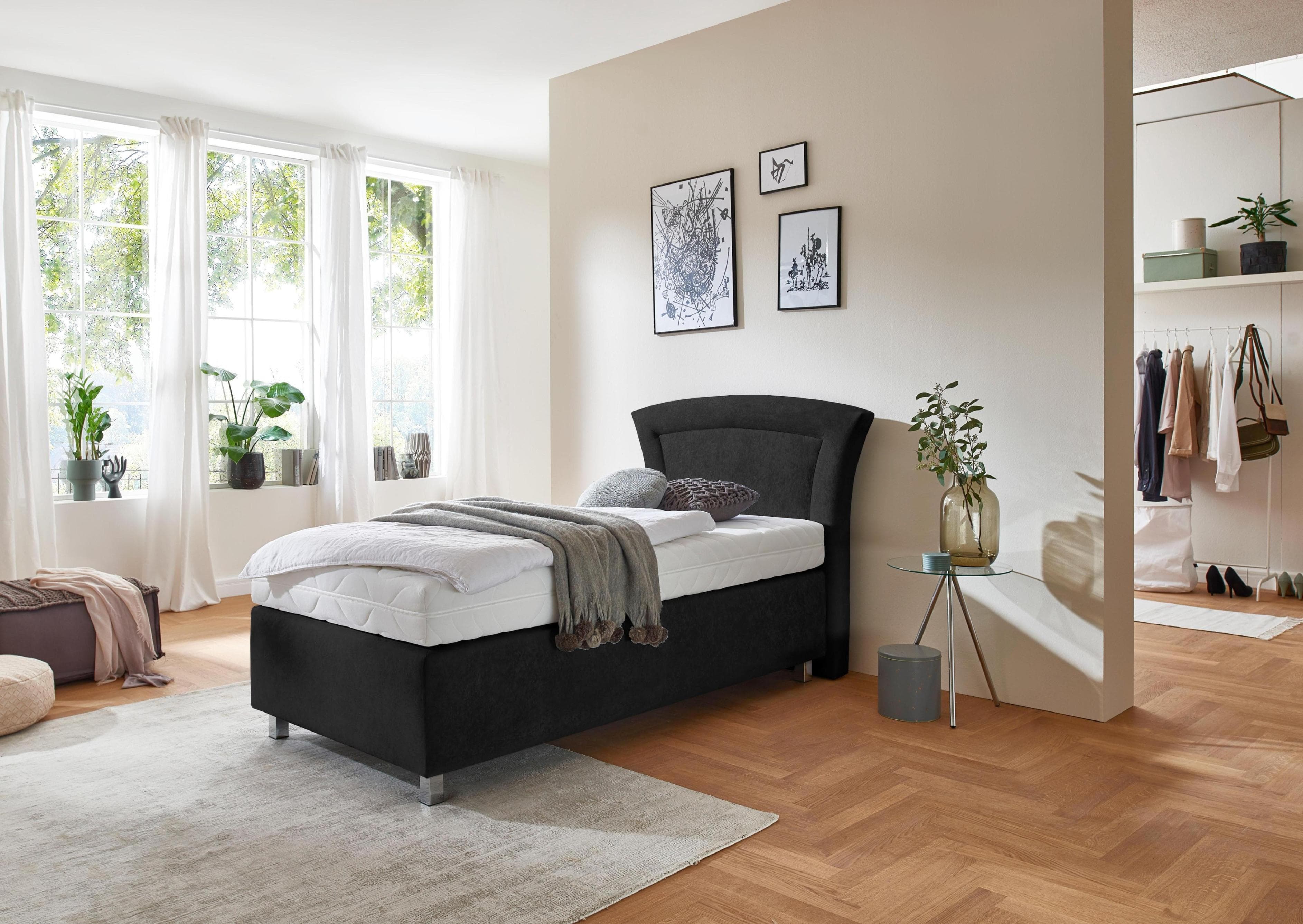 Westfalia Schlafkomfort Boxspringbett Schwarz Mikrovelours H2