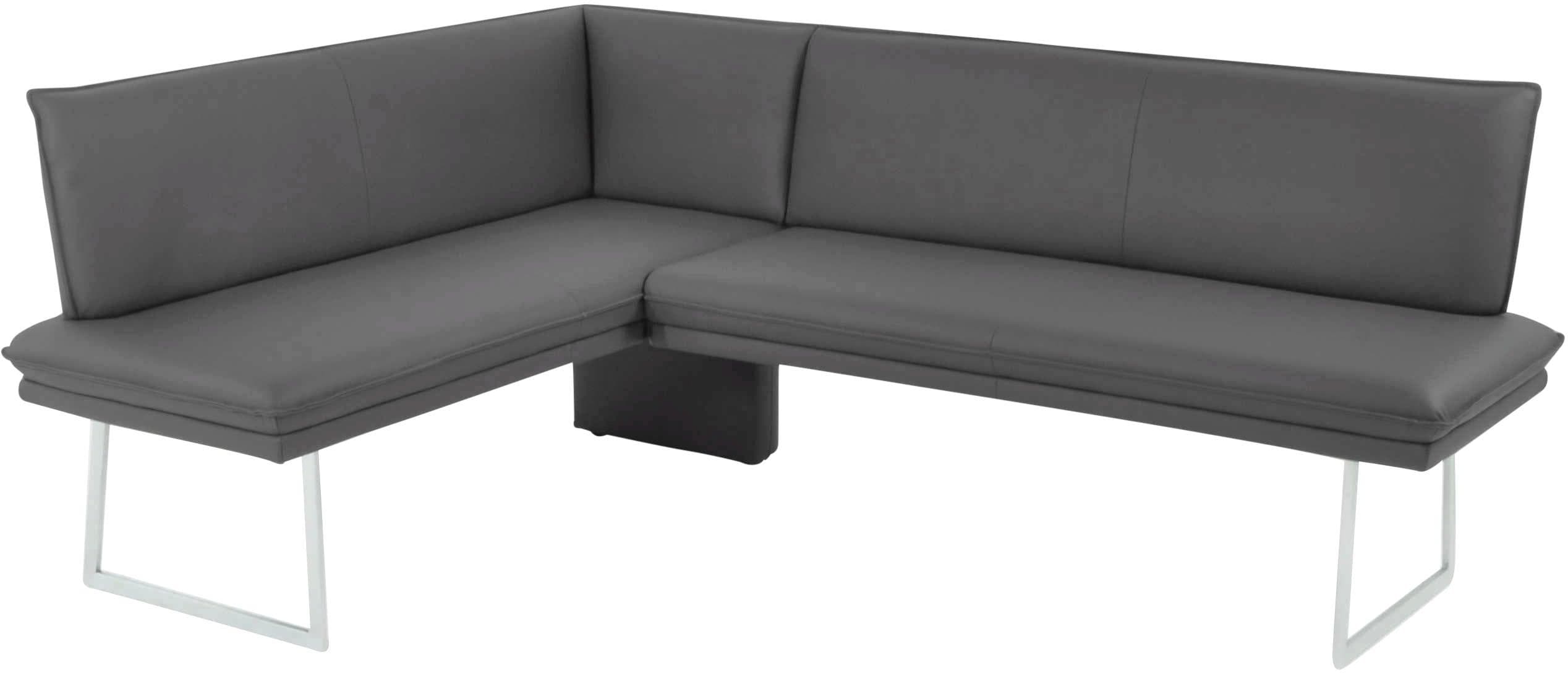 K+W Eckbank Grau Leder Longlife Zinn Sattlernaht