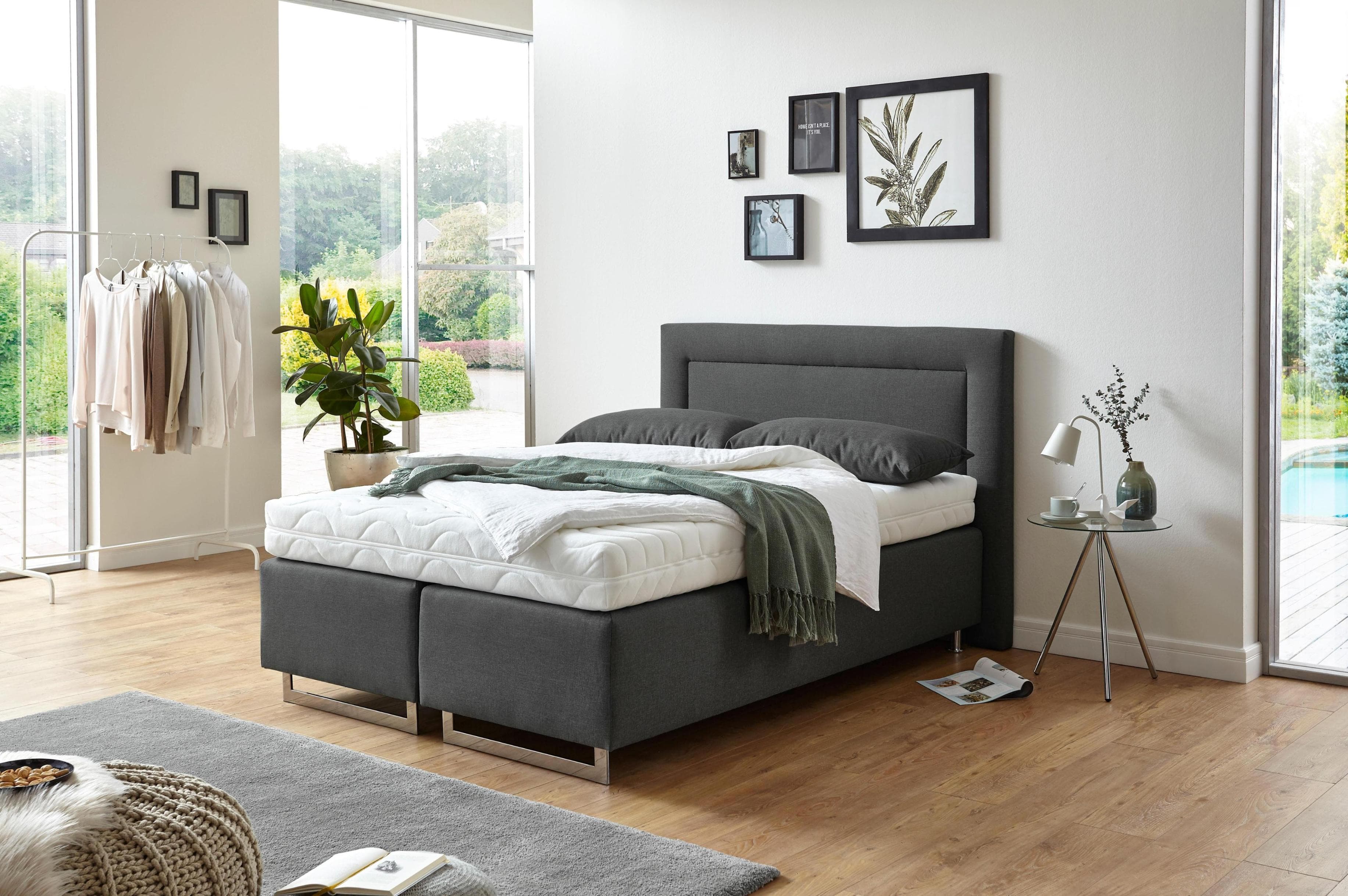 Boxspringbett Grau 5-Zonen-Tonnentaschen-Federkernmatratze H3