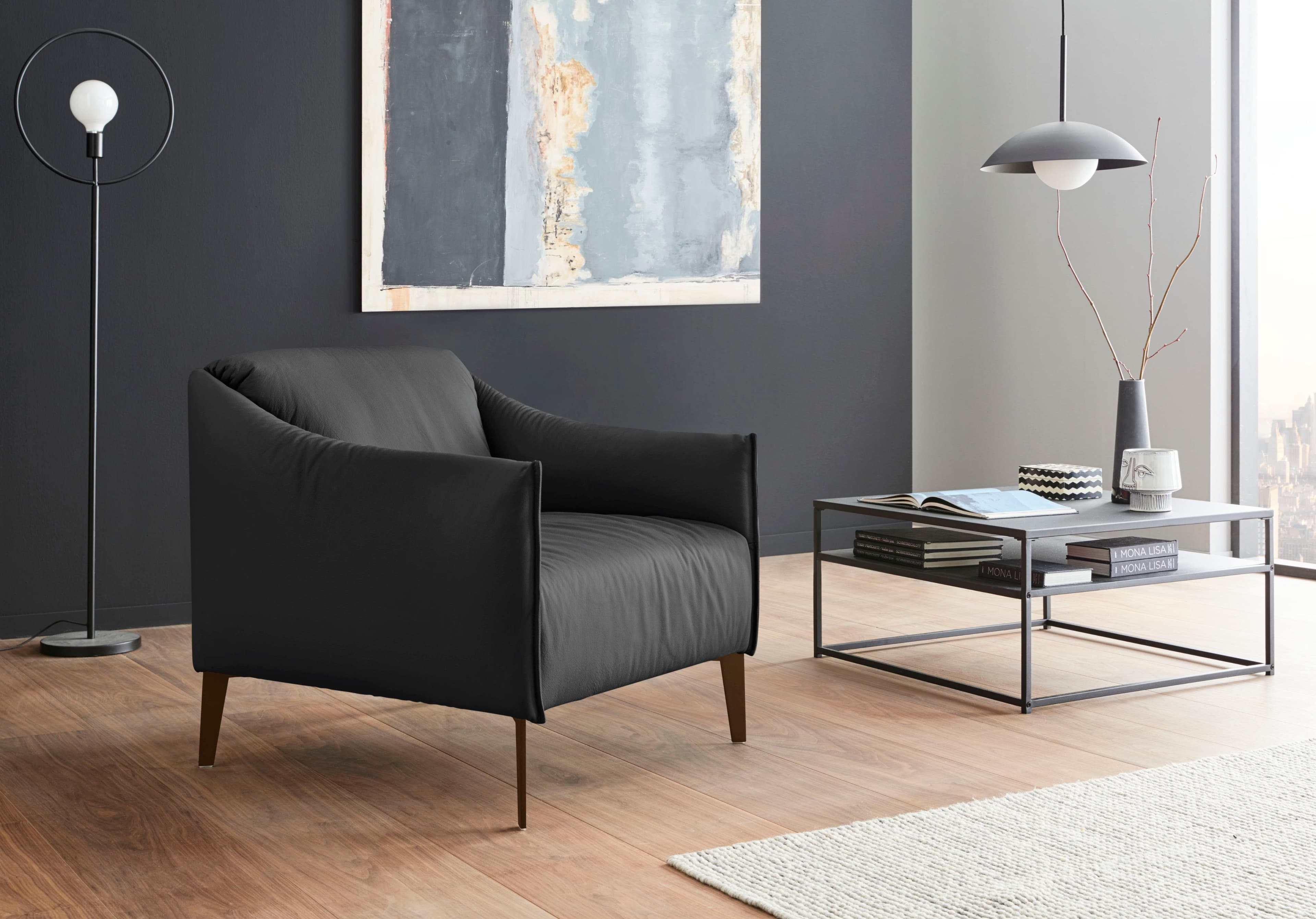W.SCHILLIG Cocktailsessel Sally Schwarz Leder Metallfüße