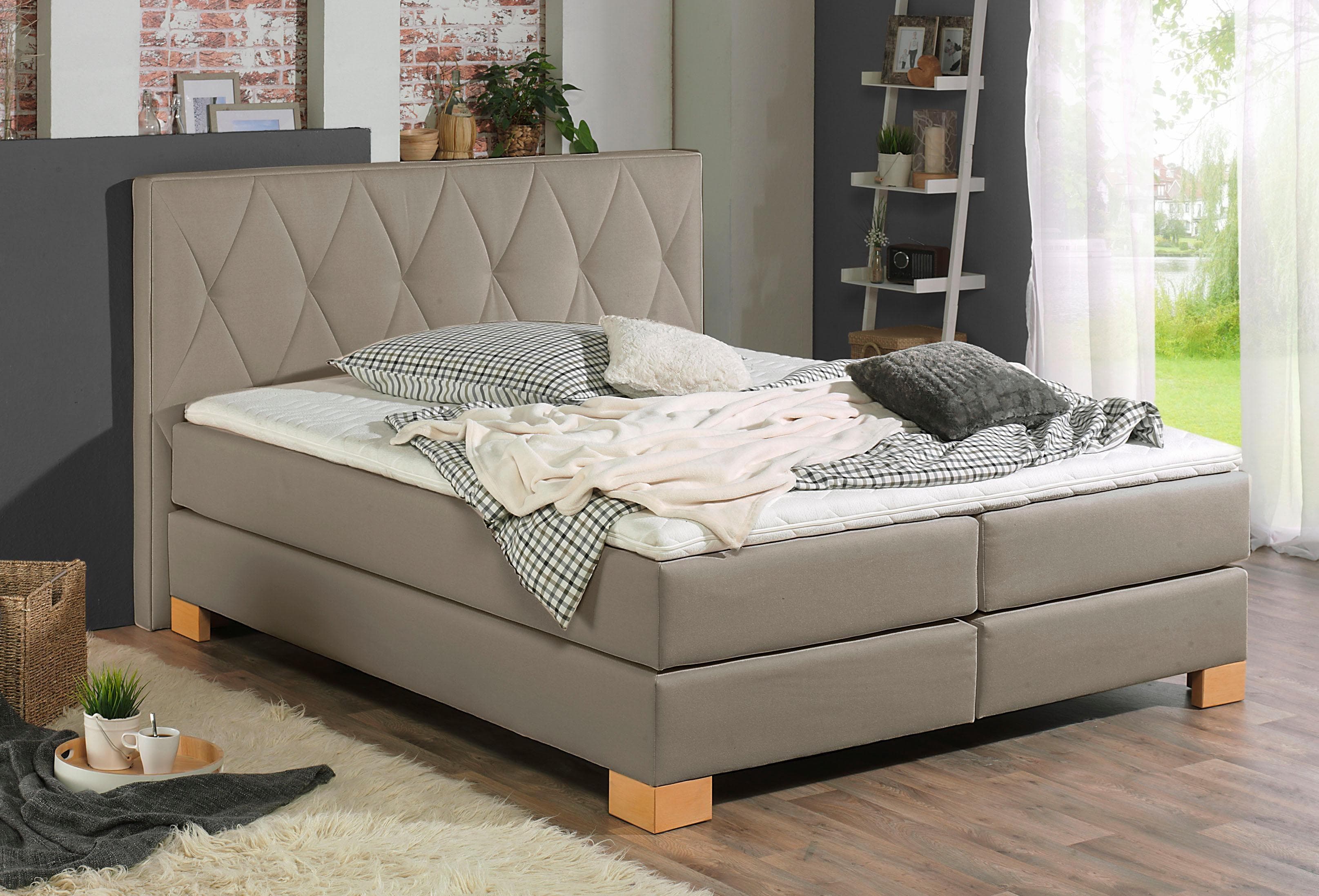 Home Affaire Boxspringbett Merino Grau Taupe mit Kaltschaumtopper