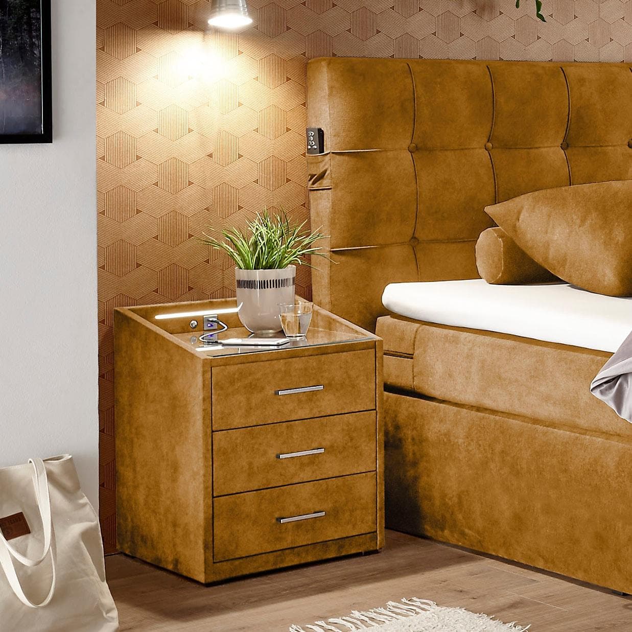 Musterring Nachtkonsole Richmond mit LED und USB-Anschluss Amber