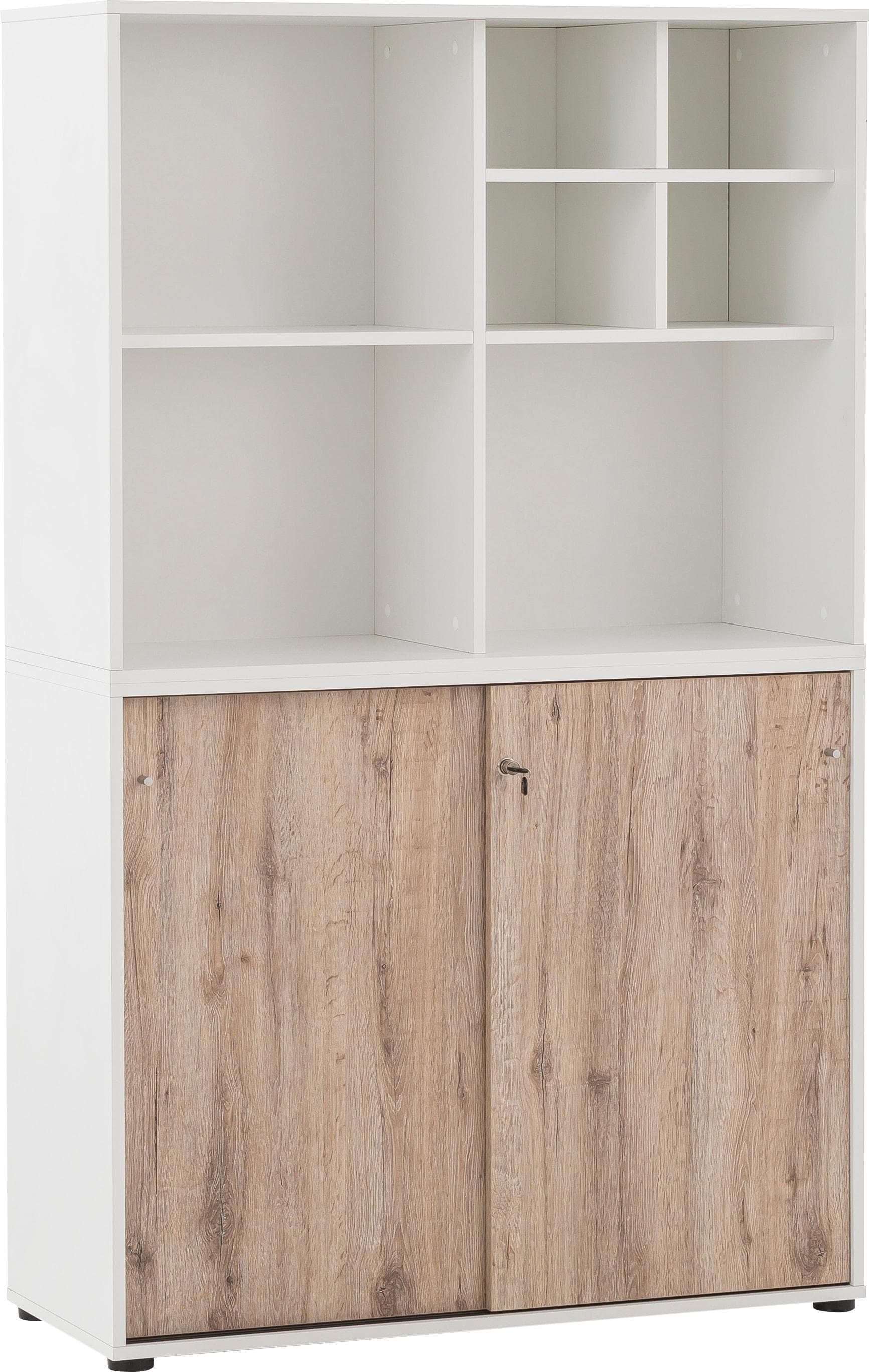 SCHILDMEYER Aktenschrank Serie 400 Weiß/Wildeiche 2 Schiebetüren